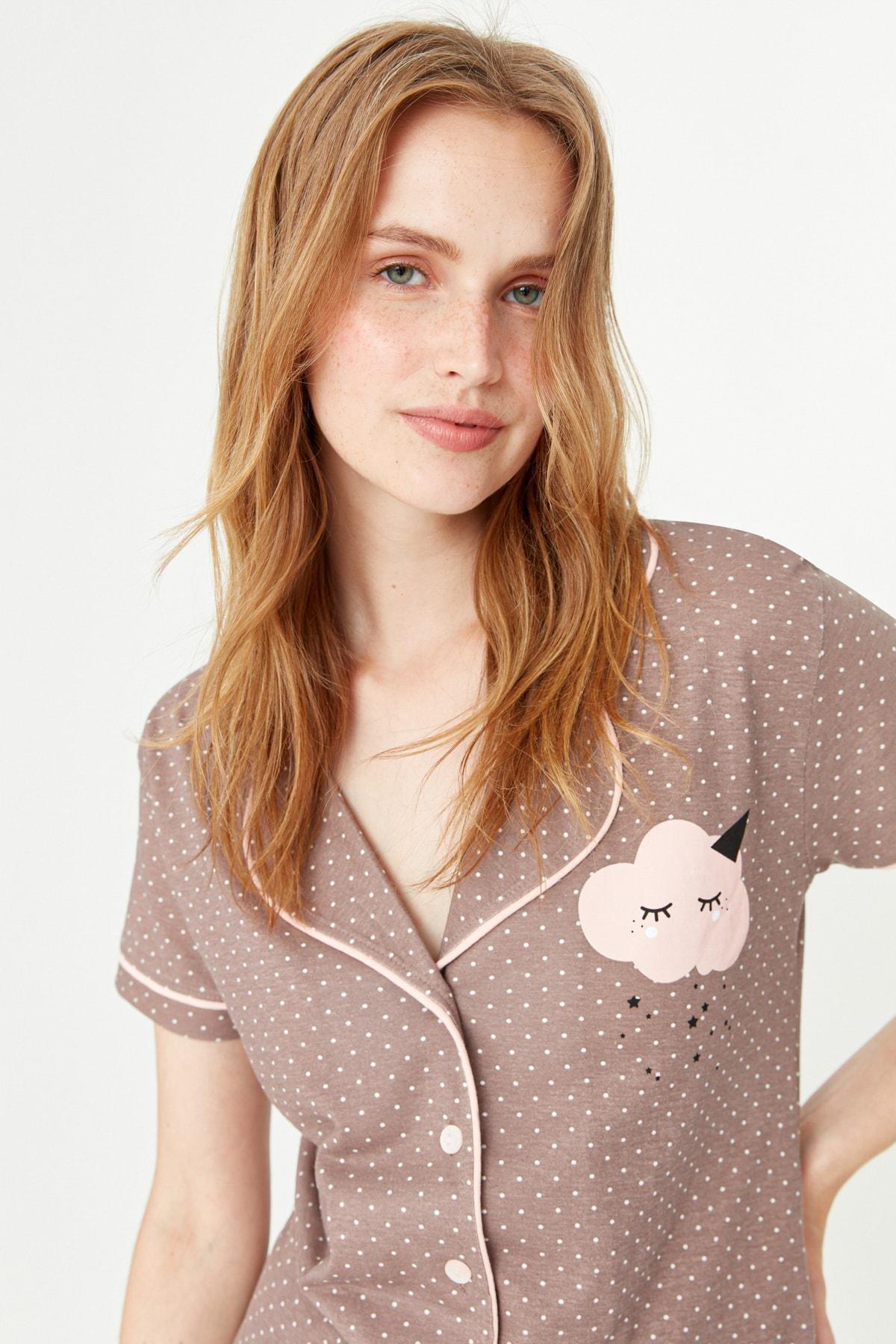 Brown Printed Pyjama Set, Brown, large image number 5