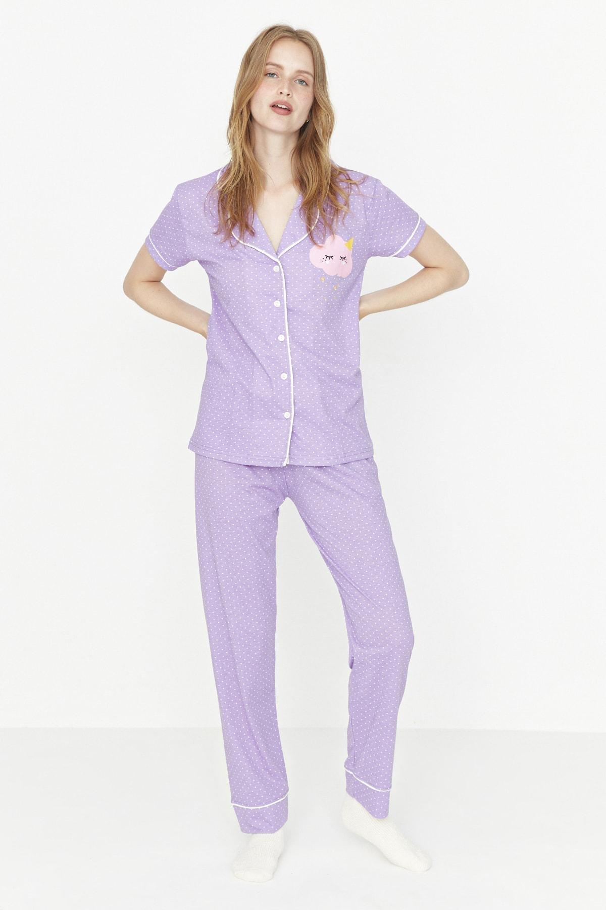 Trendyol - Purple Plain Pajama Set