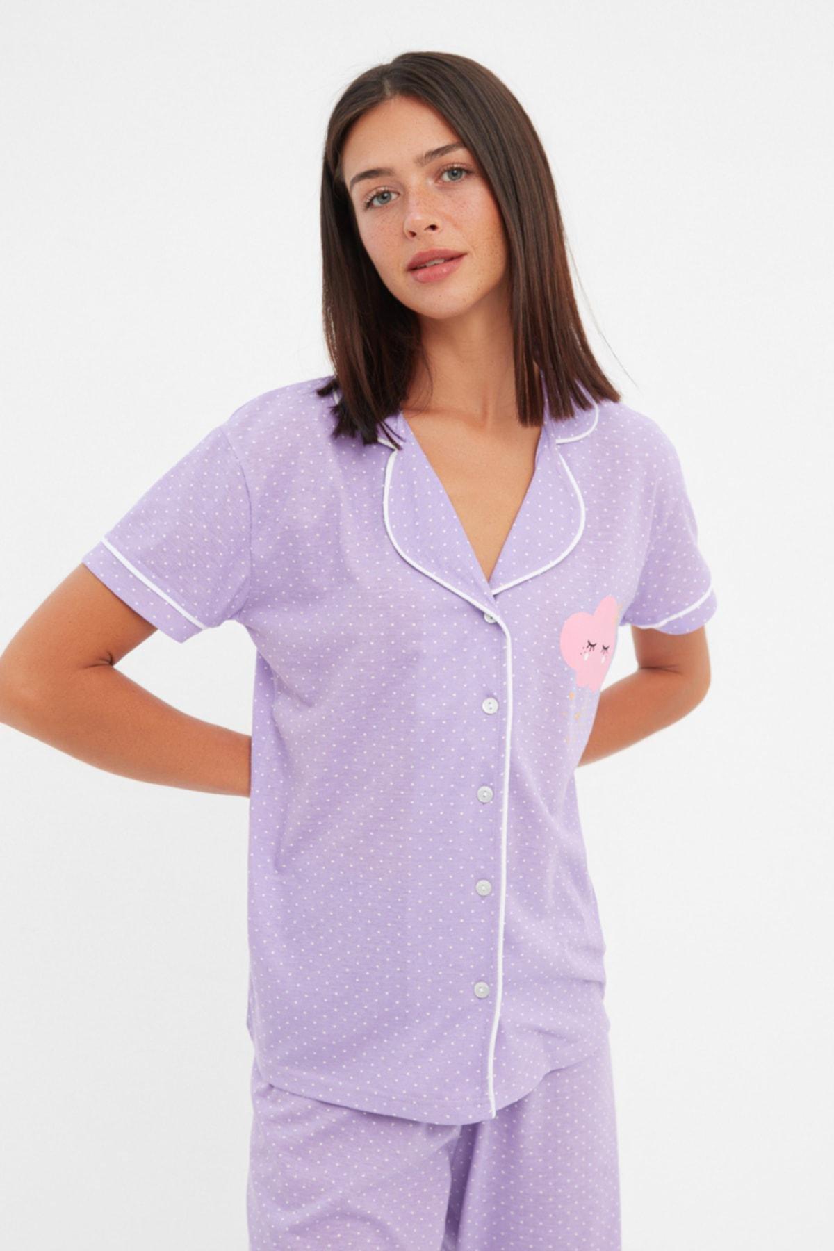 Trendyol - Purple Plain Pajama Set