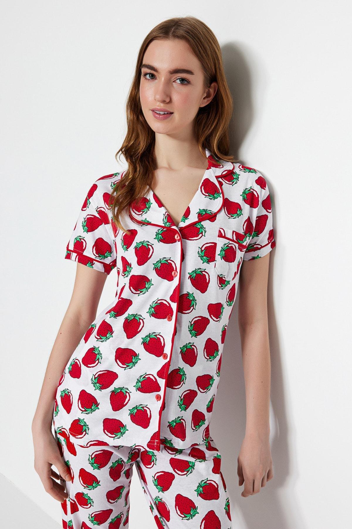 Red Pattern Knitted Pyjama Set, , large image number 0