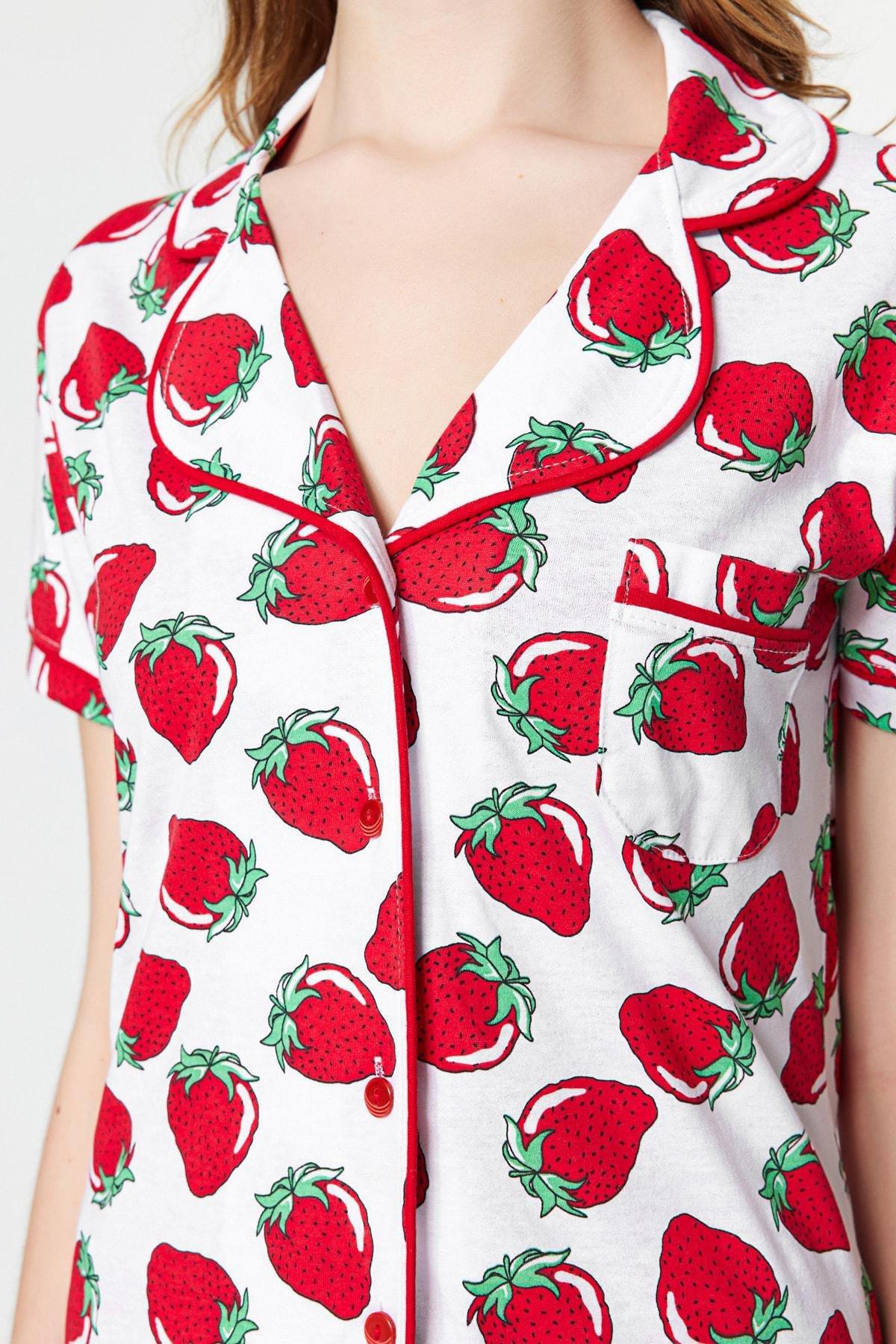 Red Pattern Knitted Pyjama Set, White, large image number 2