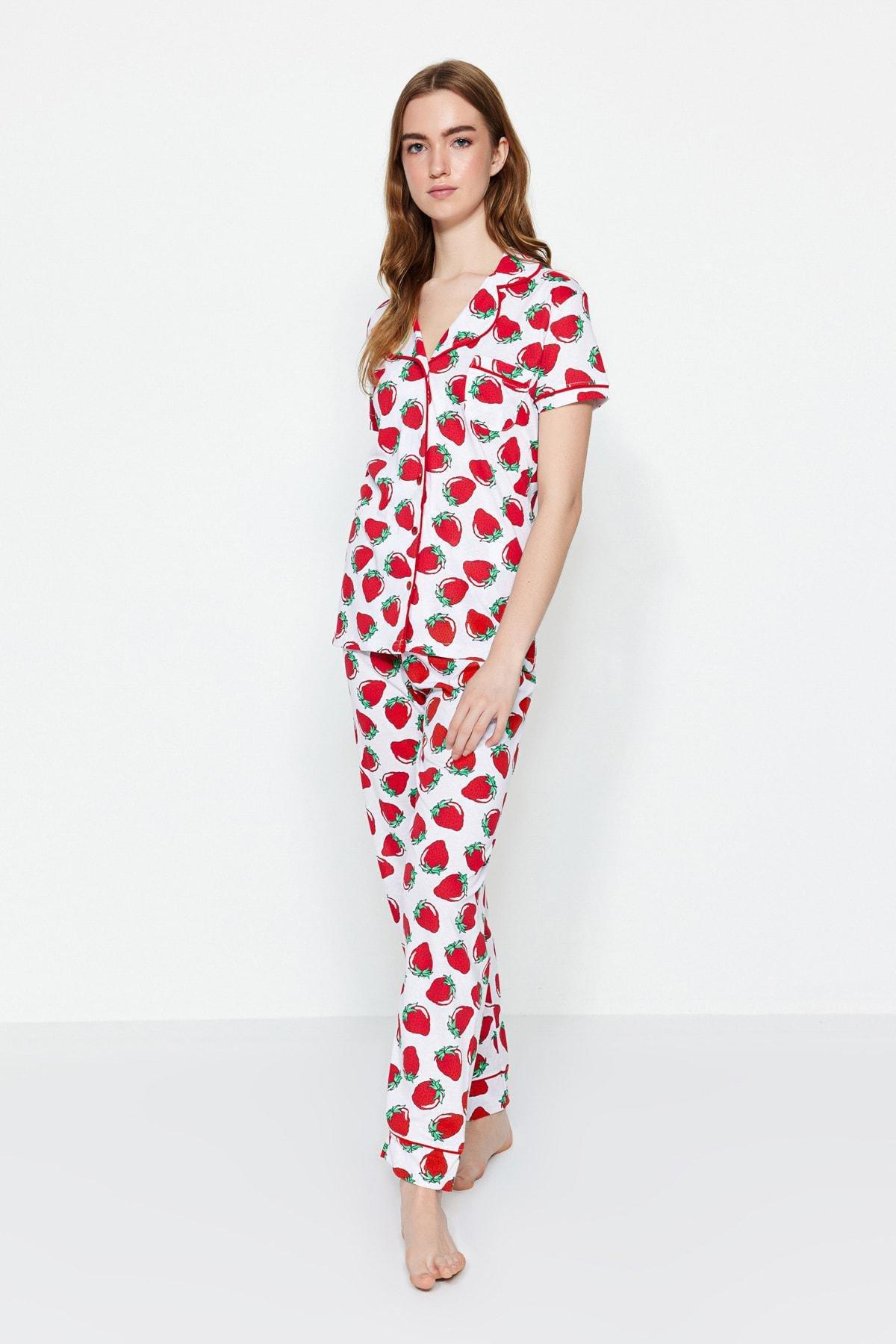 Red Pattern Knitted Pyjama Set, White, large image number 3