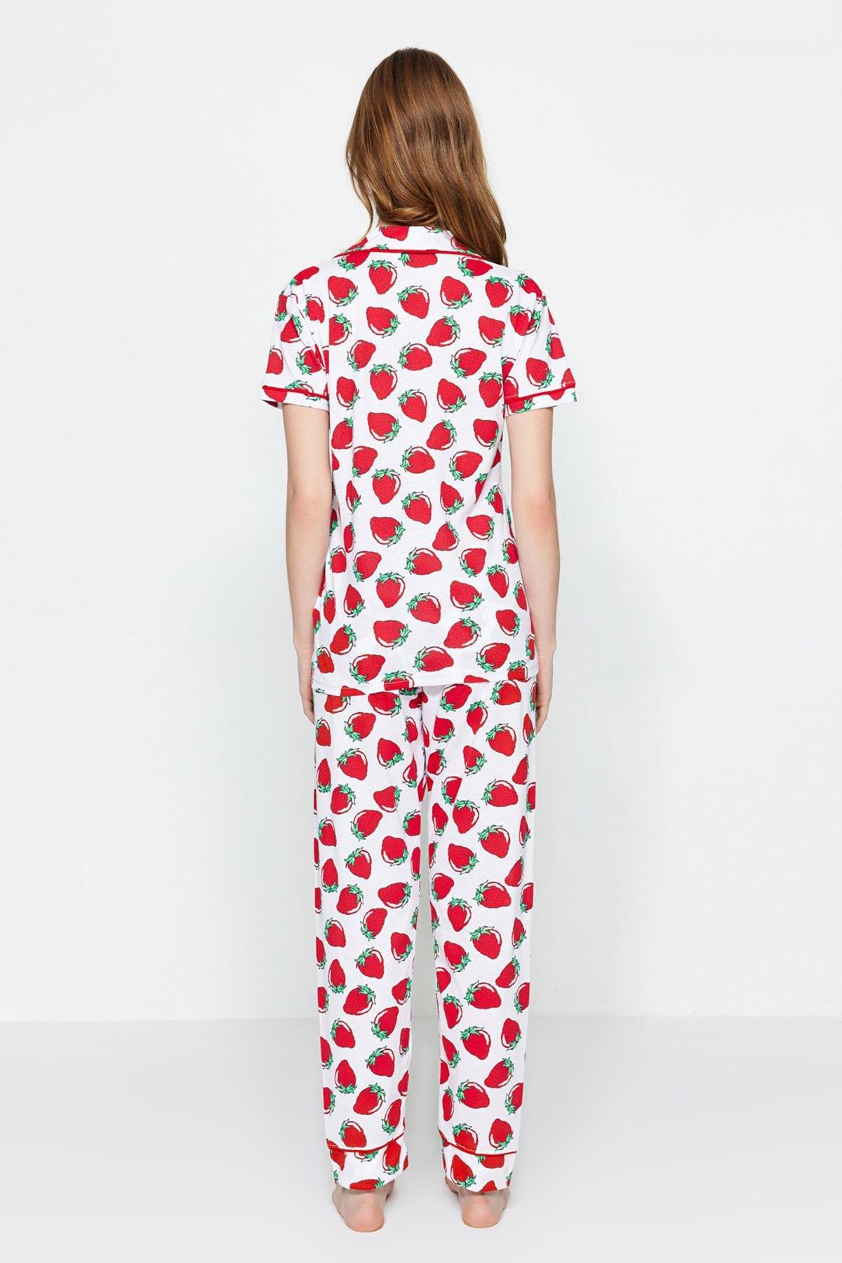 Red Pattern Knitted Pyjama Set, White, large image number 5