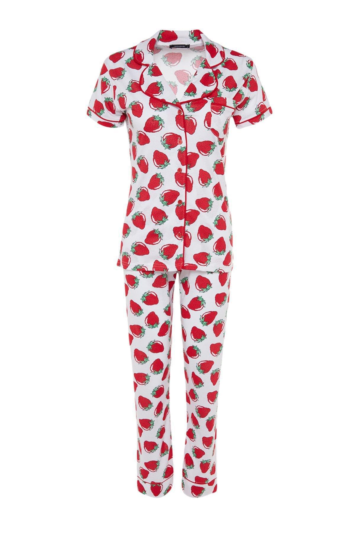 Red Pattern Knitted Pyjama Set, White, large image number 6