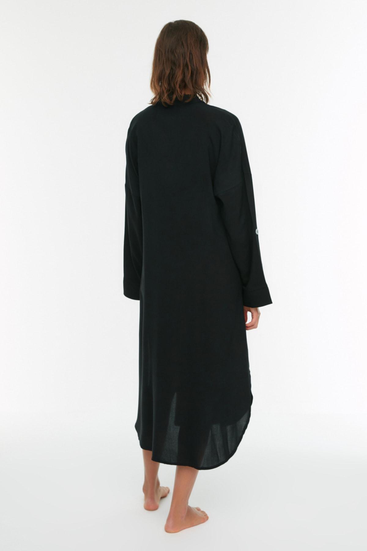 Black V-Neck Off-Shoulder Shirt Dress, , large image number 6