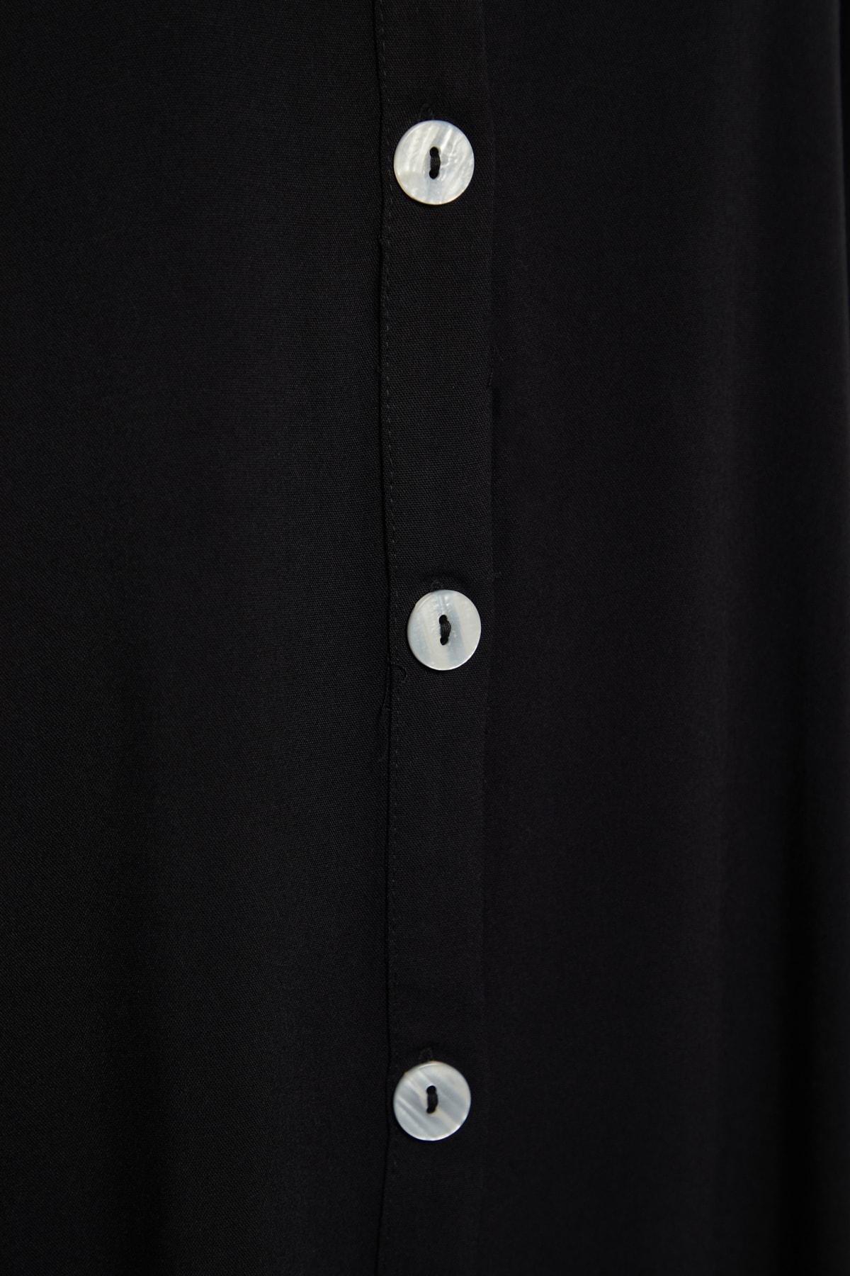 Black V-Neck Off-Shoulder Shirt Dress, , large image number 9