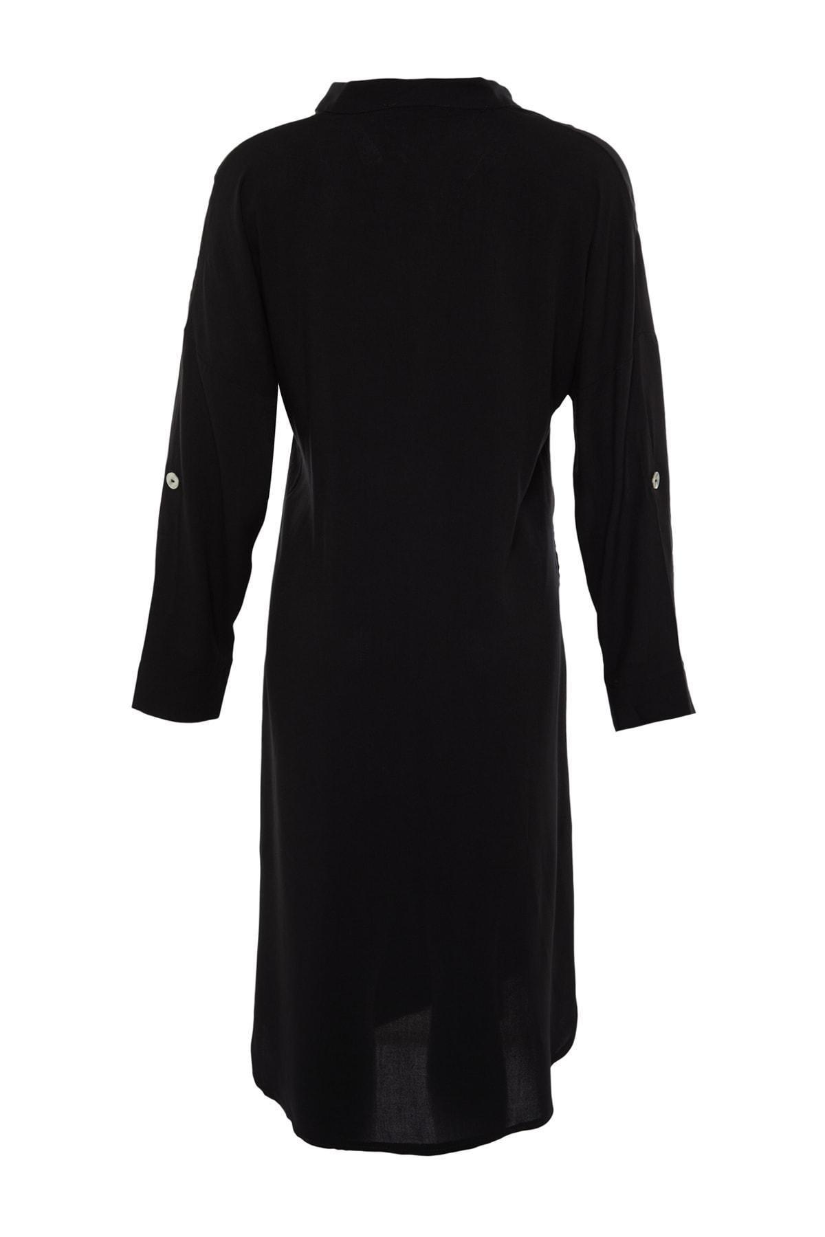 Black V-Neck Off-Shoulder Shirt Dress, , large image number 10