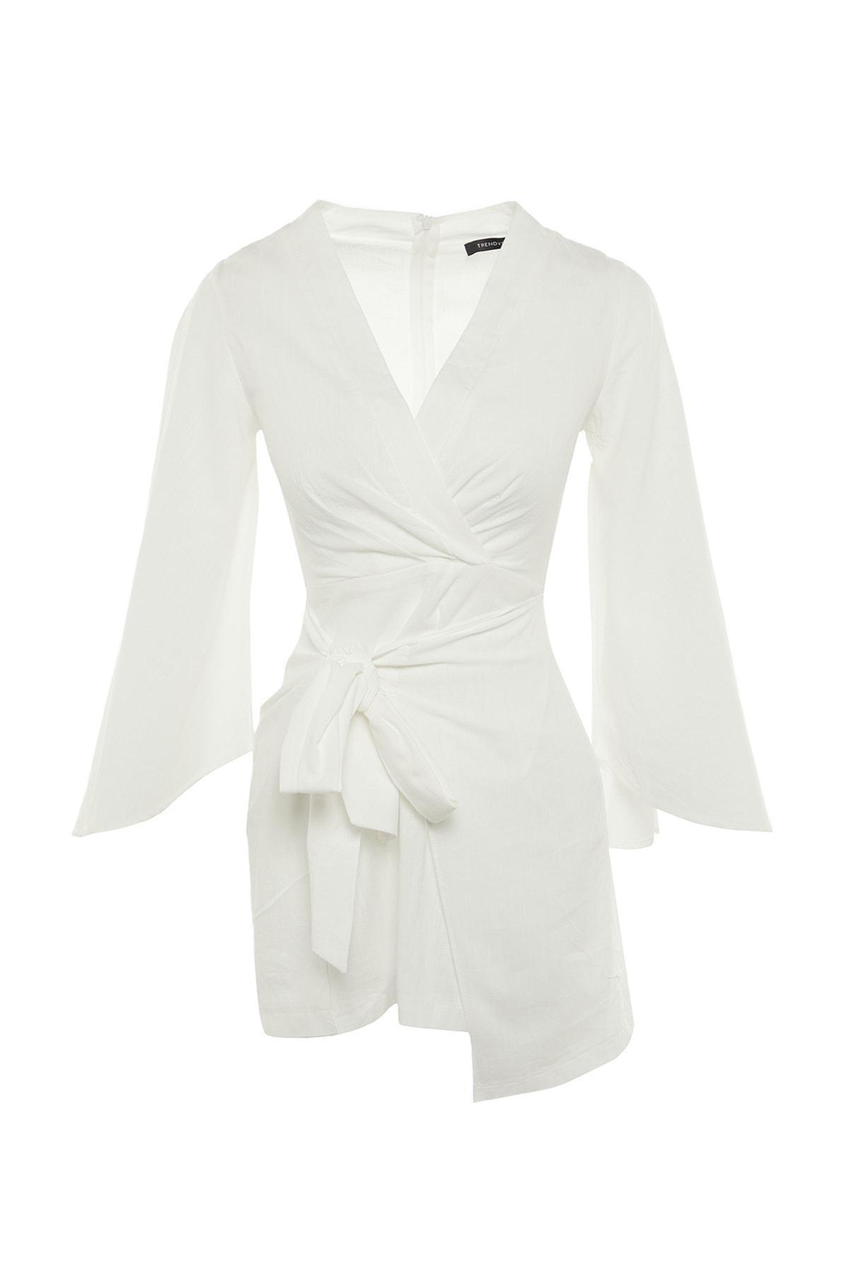 White V-Neck Shift Dress, , large image number 7