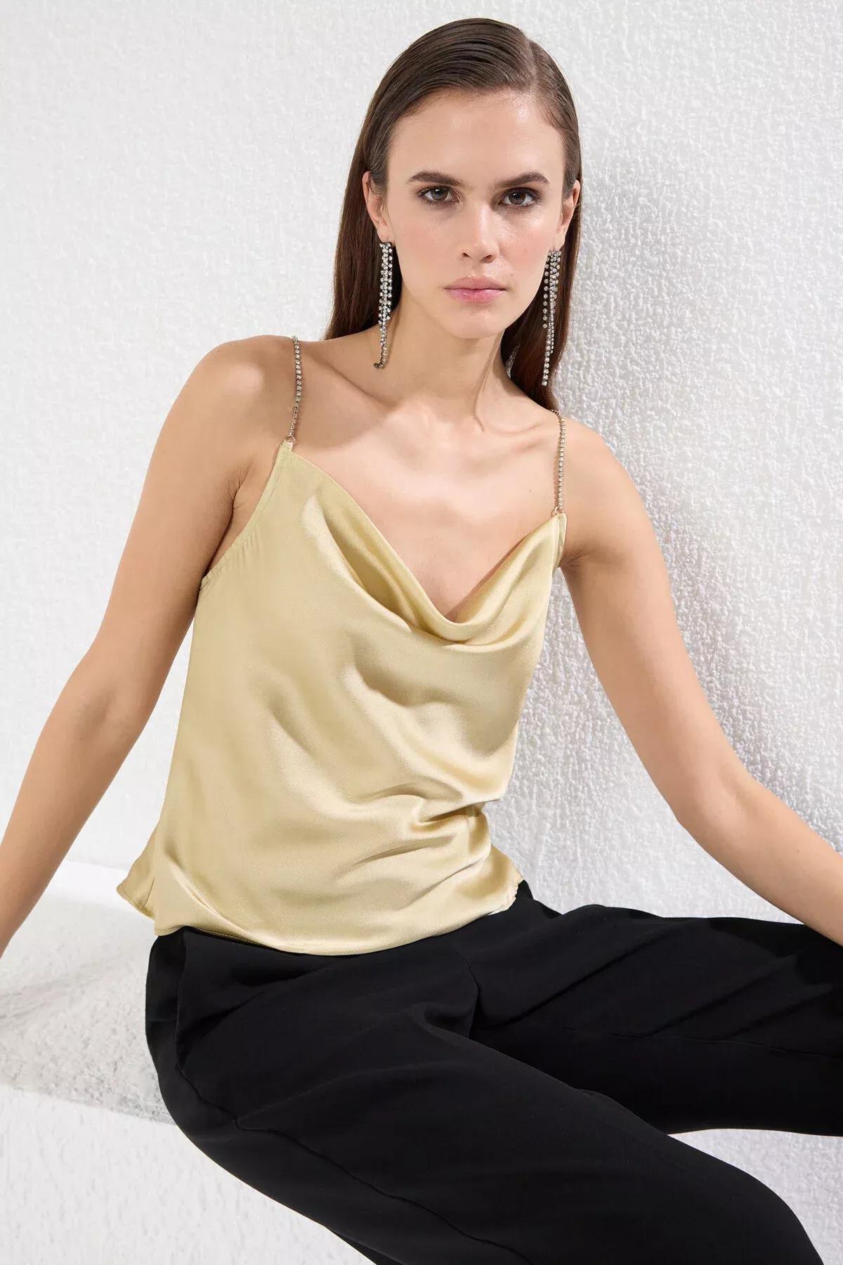 Gold Cowl Neck Blouse, , large image number 3