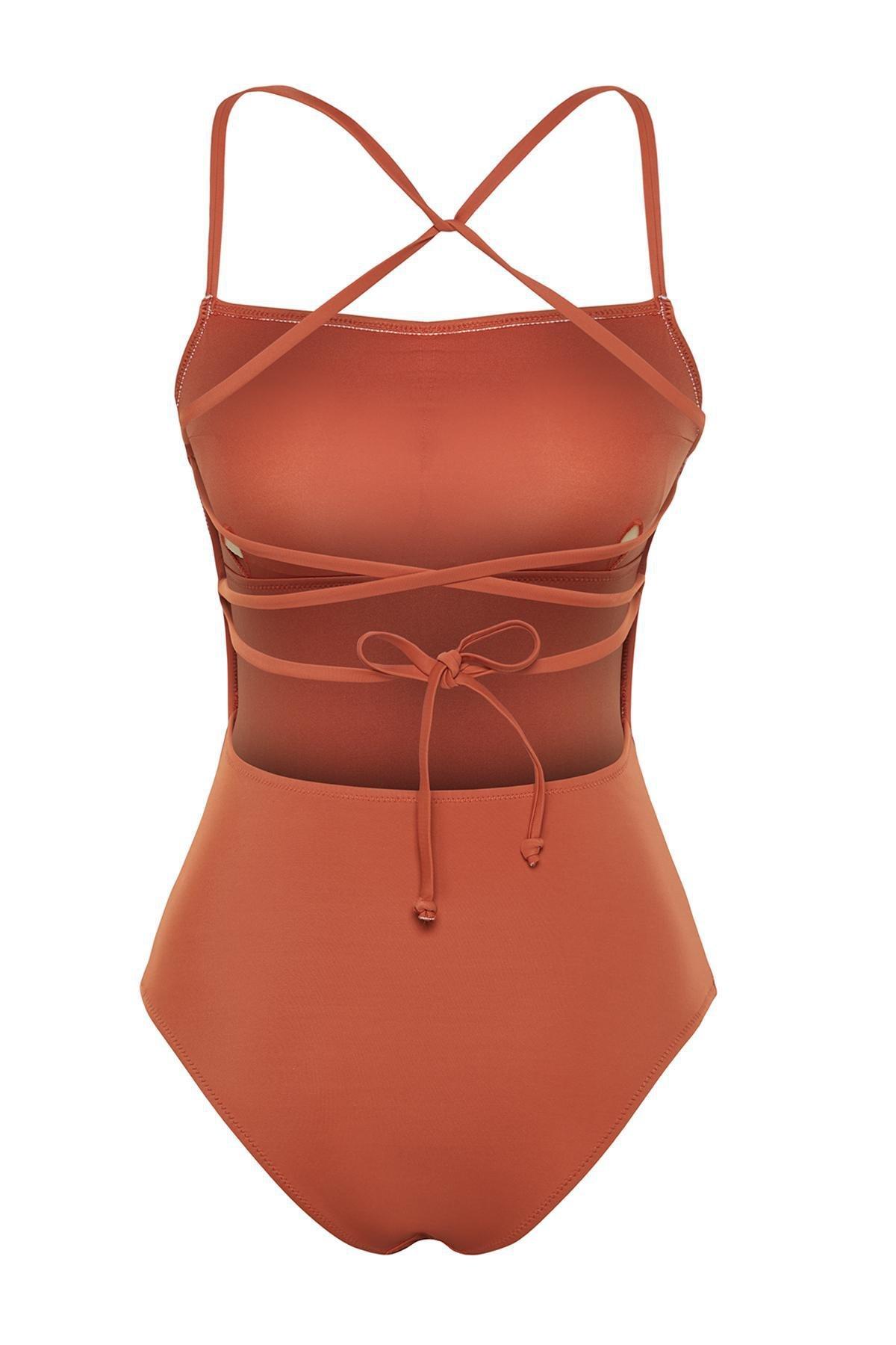 Red Square Neck Swimsuit, , large image number 7
