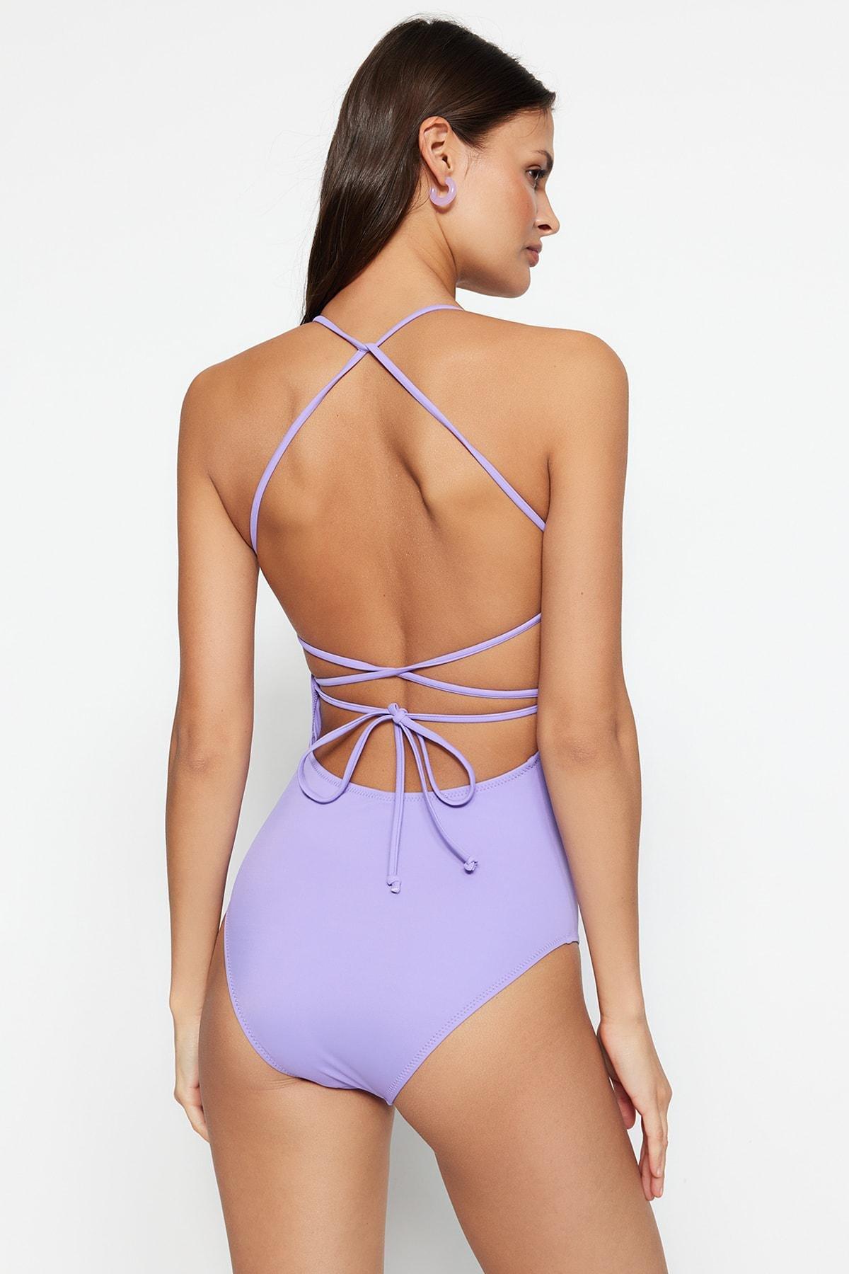 Purple Back Straps Detail Swimsuit, , large image number 5