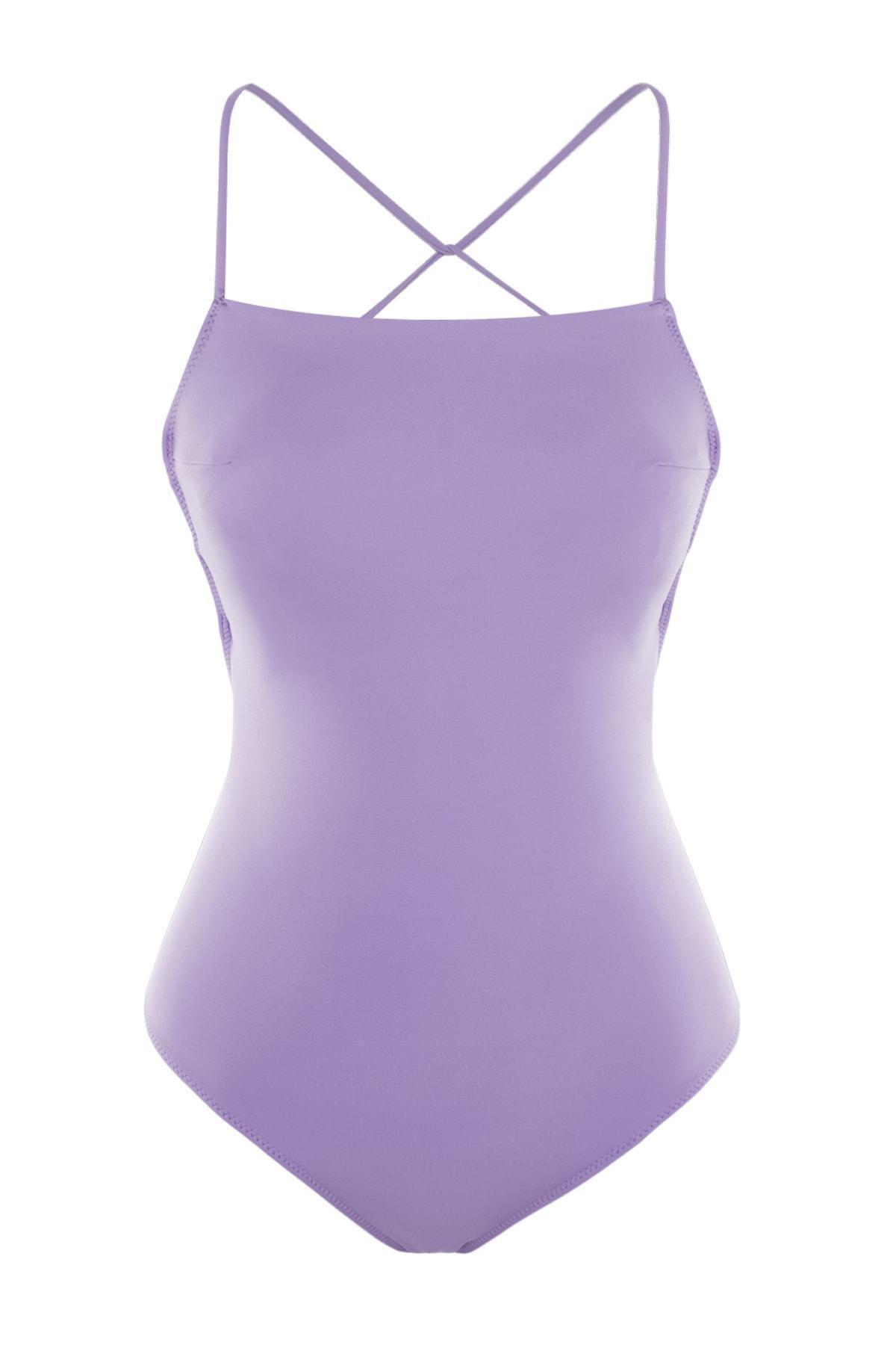 Purple Back Straps Detail Swimsuit, , large image number 6