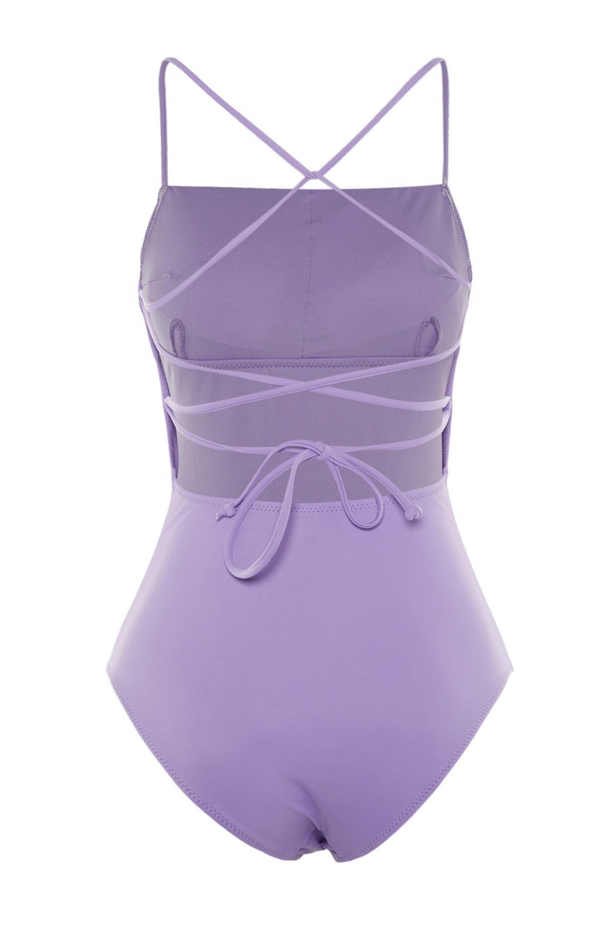 Purple Back Straps Detail Swimsuit, , large image number 8