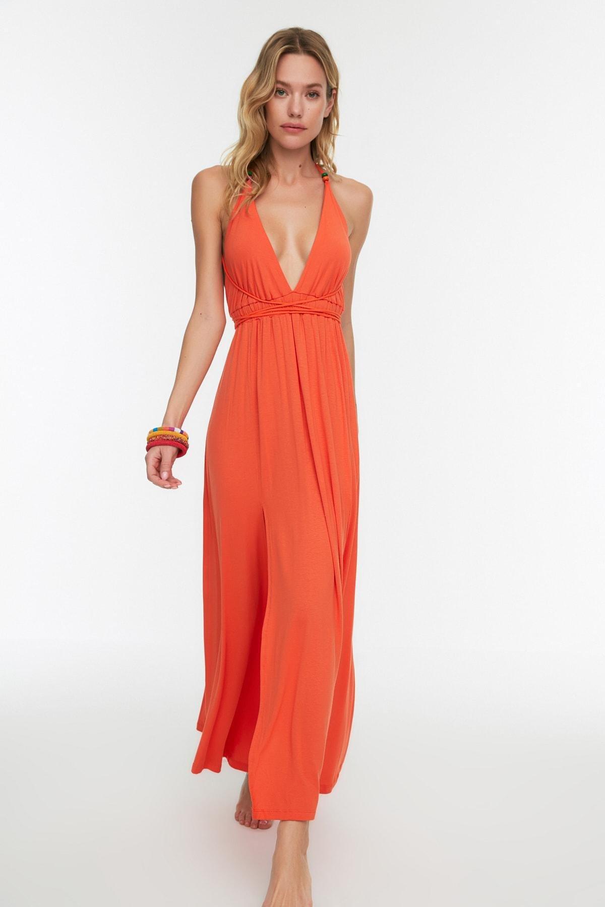 Orange Relaxed V-Neck Dress, , large image number 1