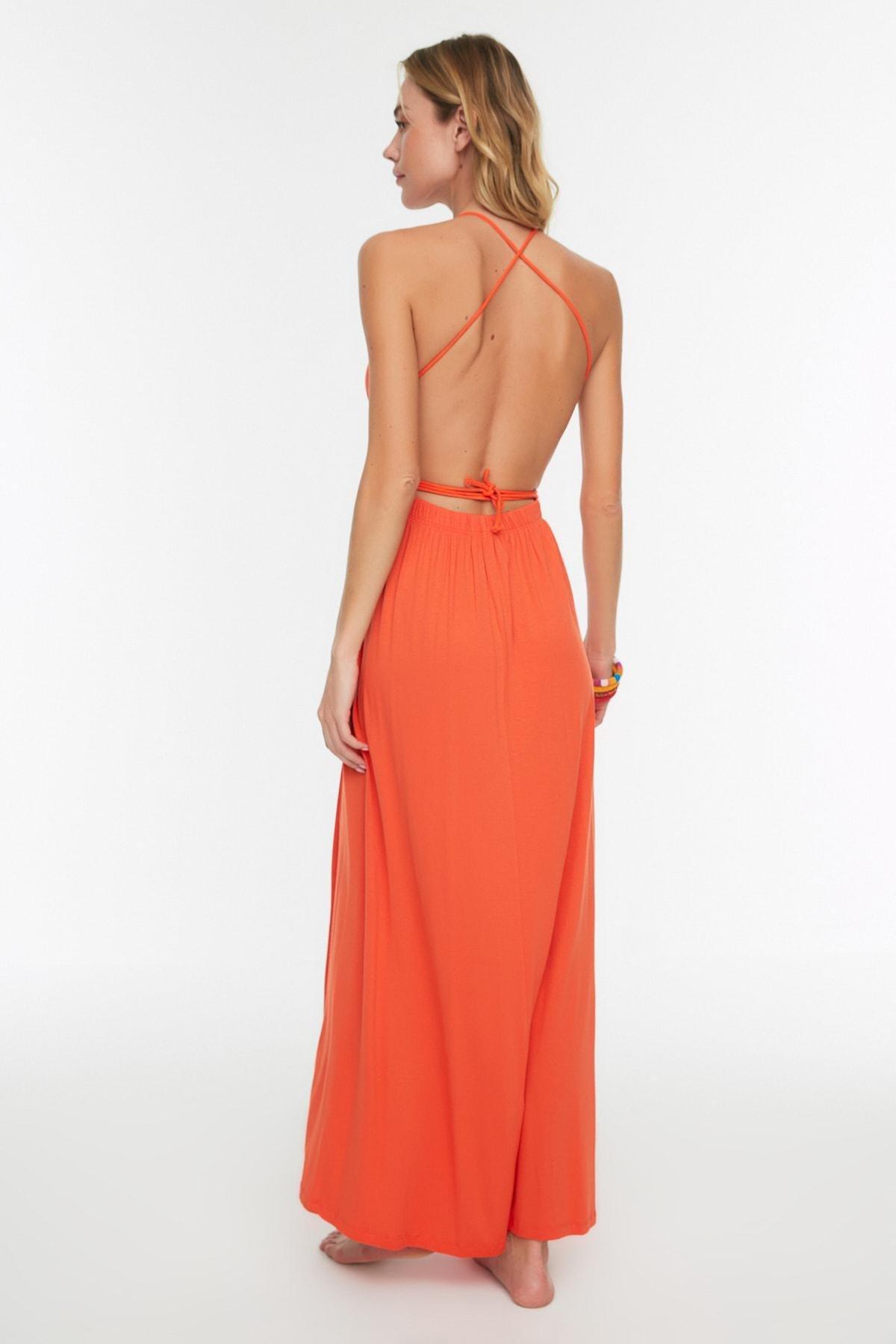 Orange Relaxed V-Neck Dress, , large image number 4