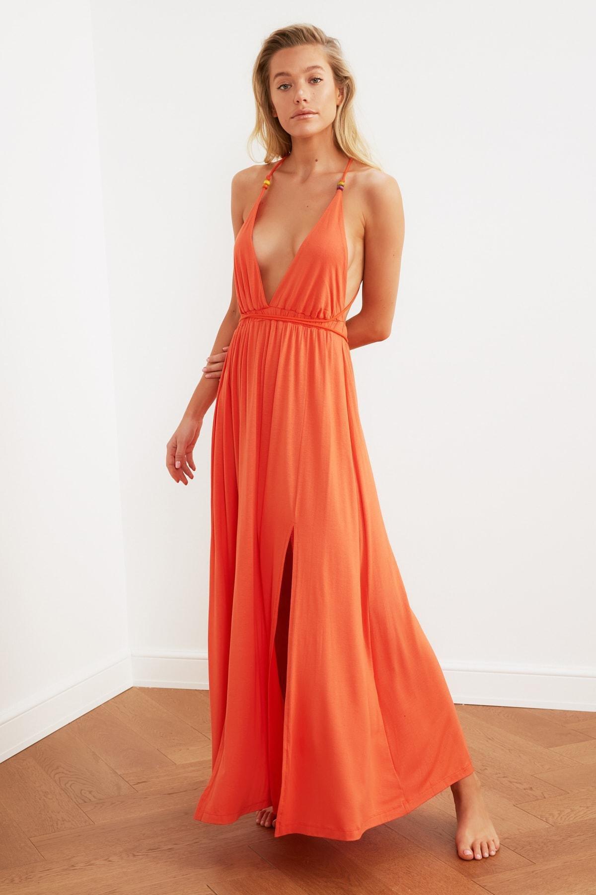 Orange Relaxed V-Neck Dress, , large image number 6