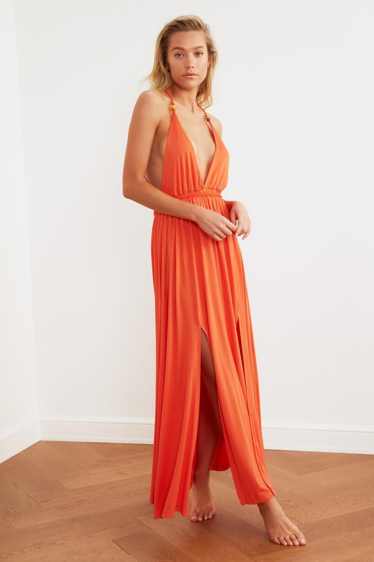 Orange Relaxed V-Neck Dress, , large image number 8