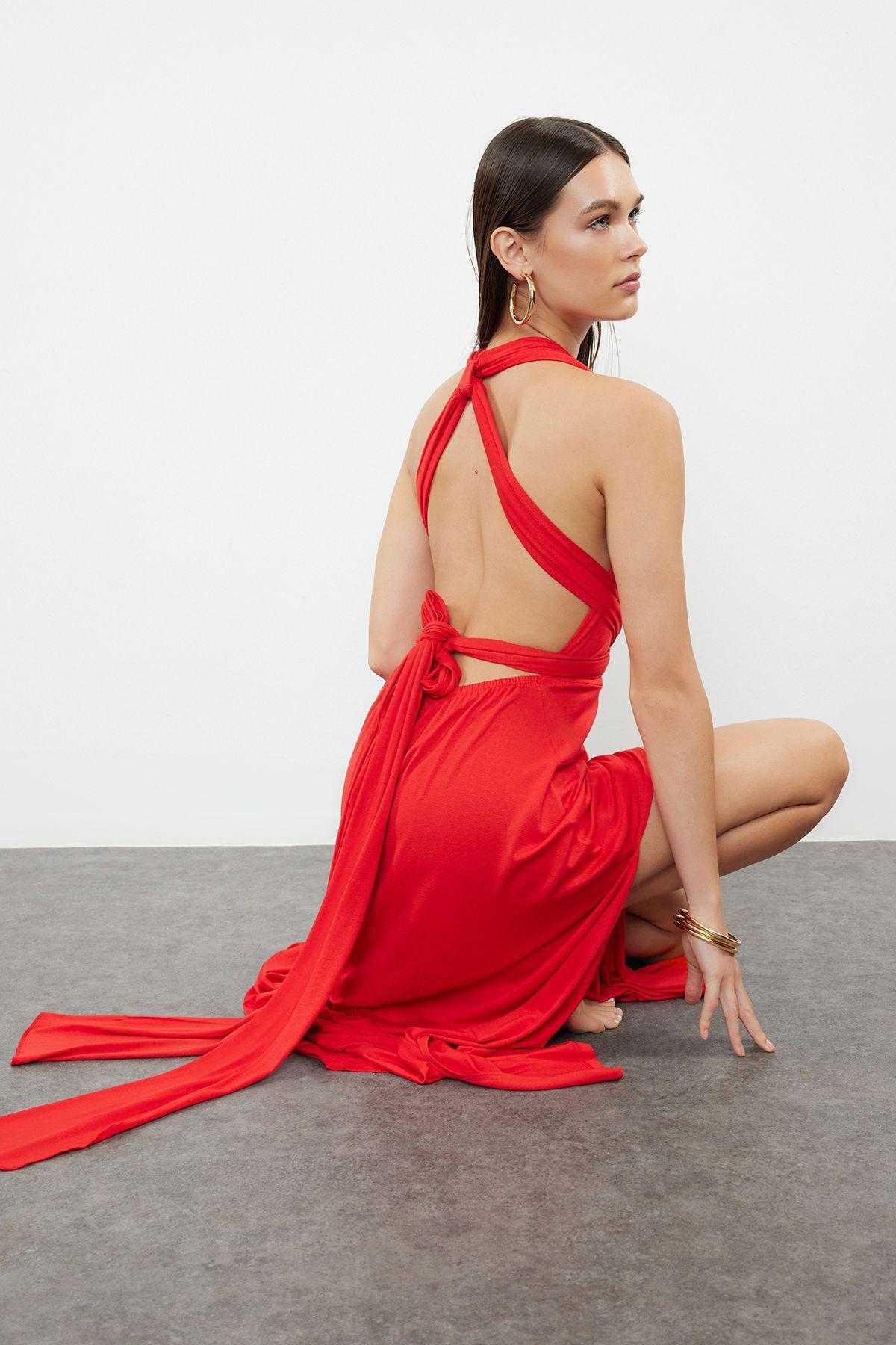 Red Ruched Bodycon Maxi Dress, , large image number 1