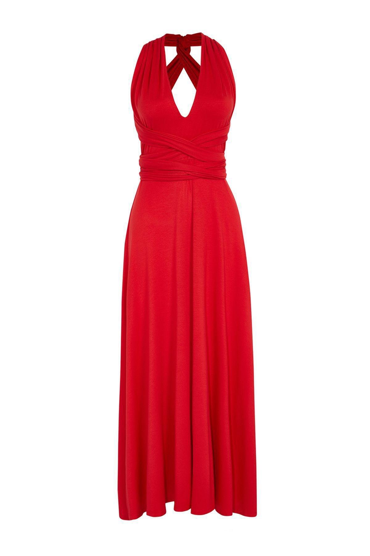 Red Ruched Bodycon Maxi Dress, , large image number 3