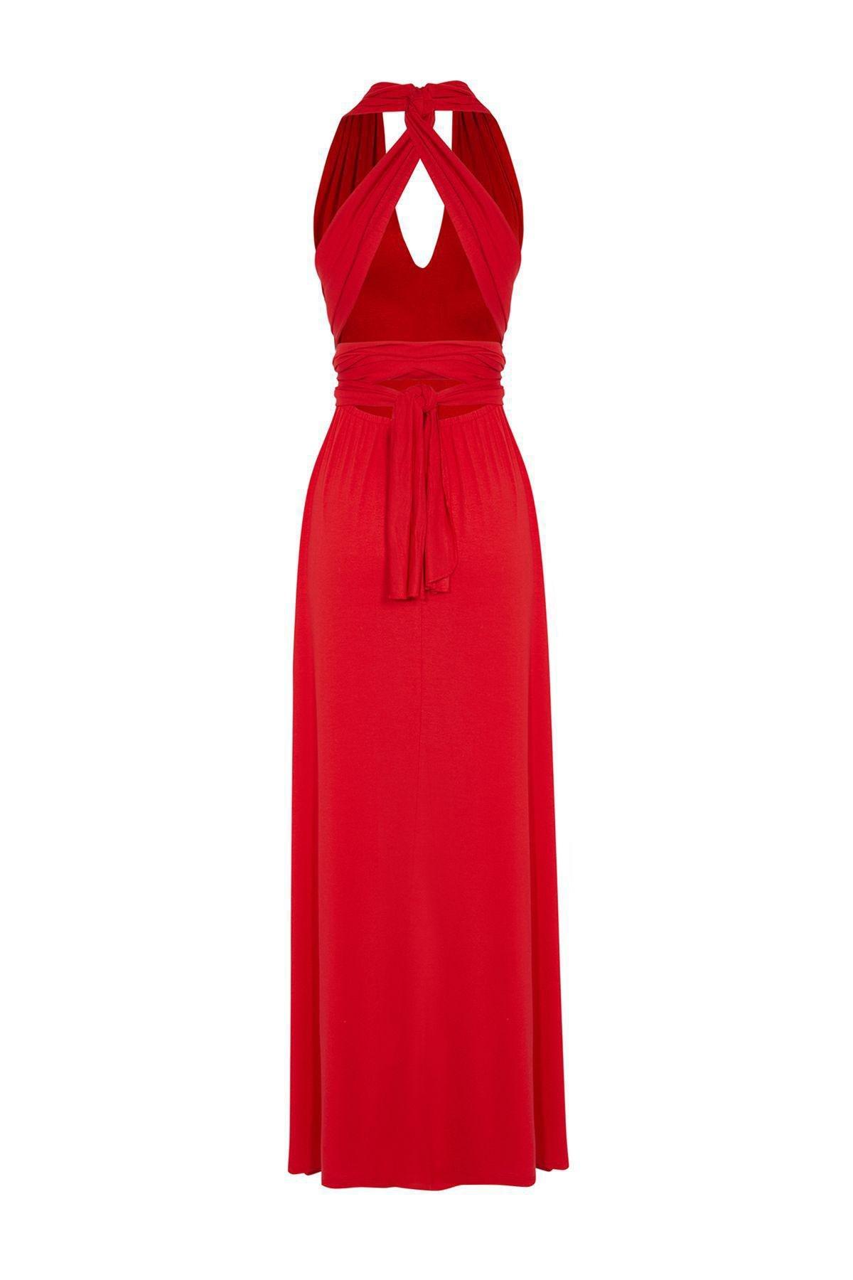 Red Ruched Bodycon Maxi Dress, , large image number 4
