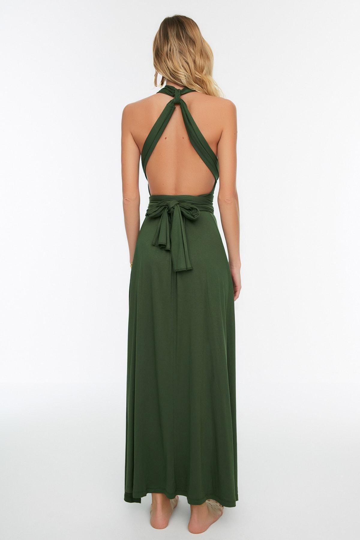 Green Shift V-Neck Dress, Khaki, large image number 6