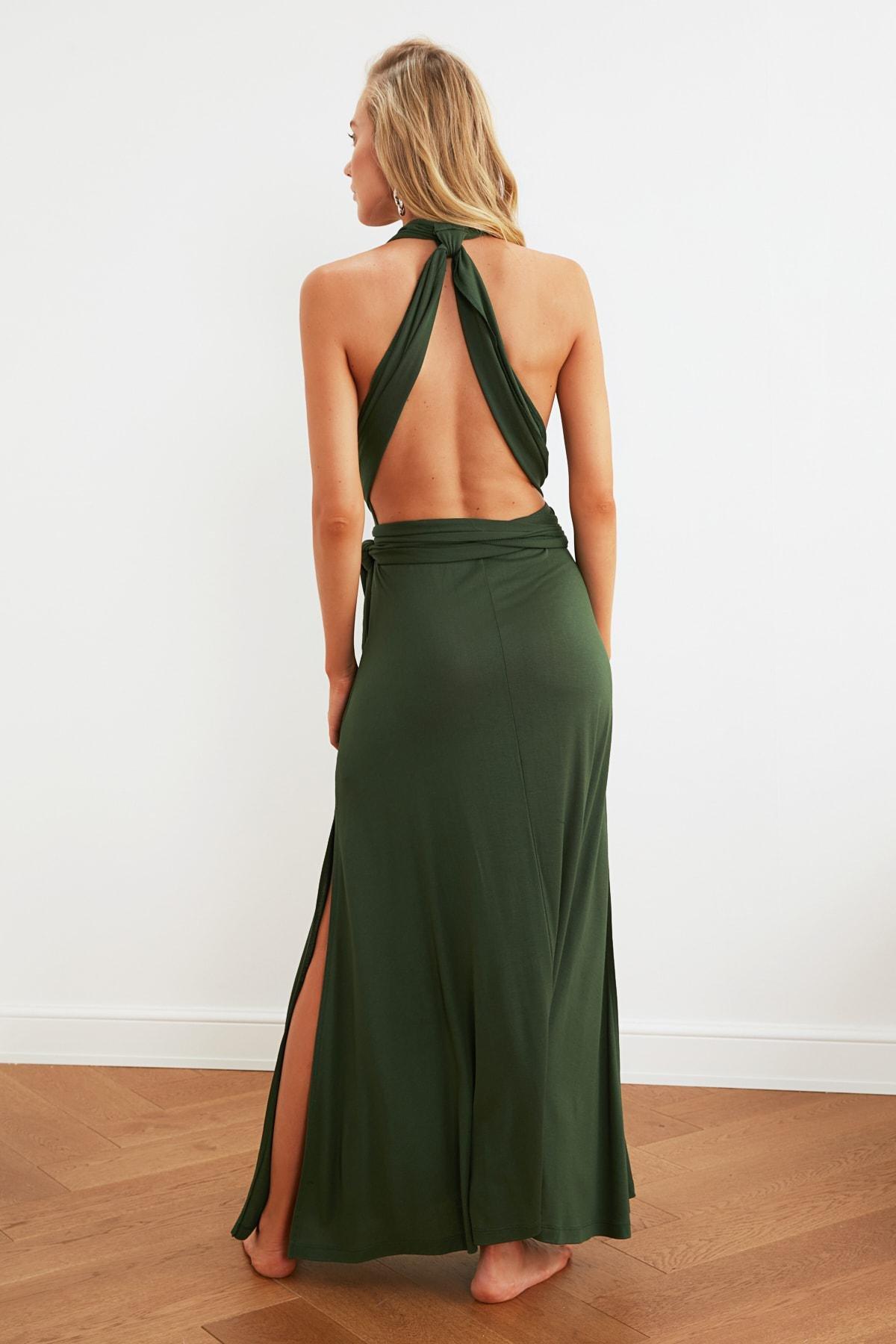 Green Shift V-Neck Dress, Khaki, large image number 10