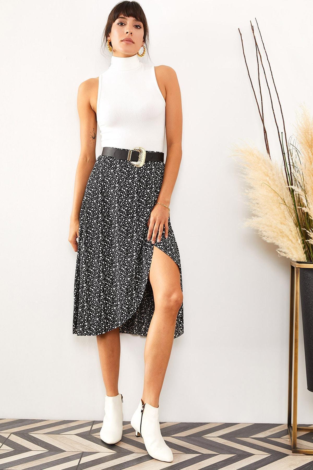 Black Printed Midi Skirt, , large image number 1