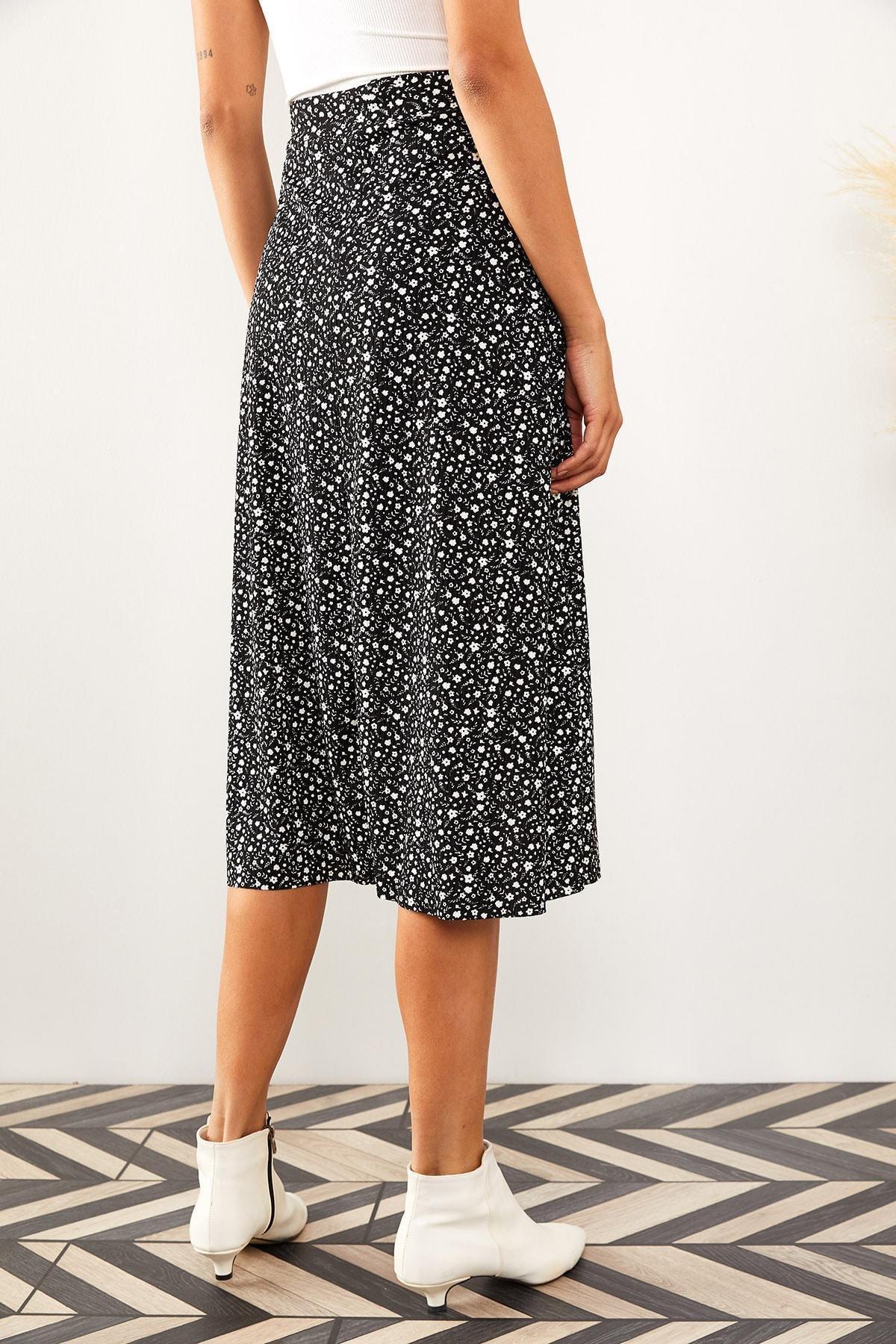 Olalook - Black Printed Midi Skirt