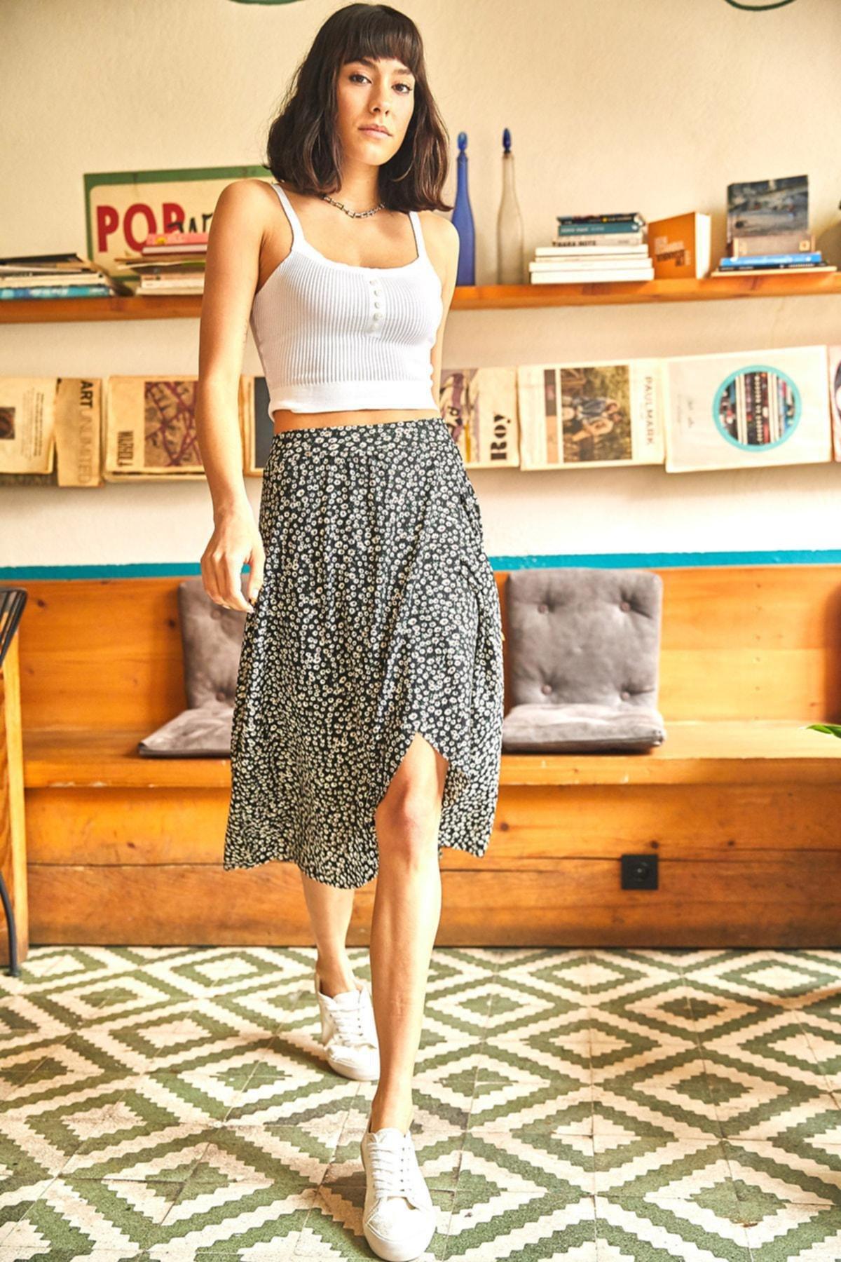 Black Detailed Wrapped Skirt, , large image number 2