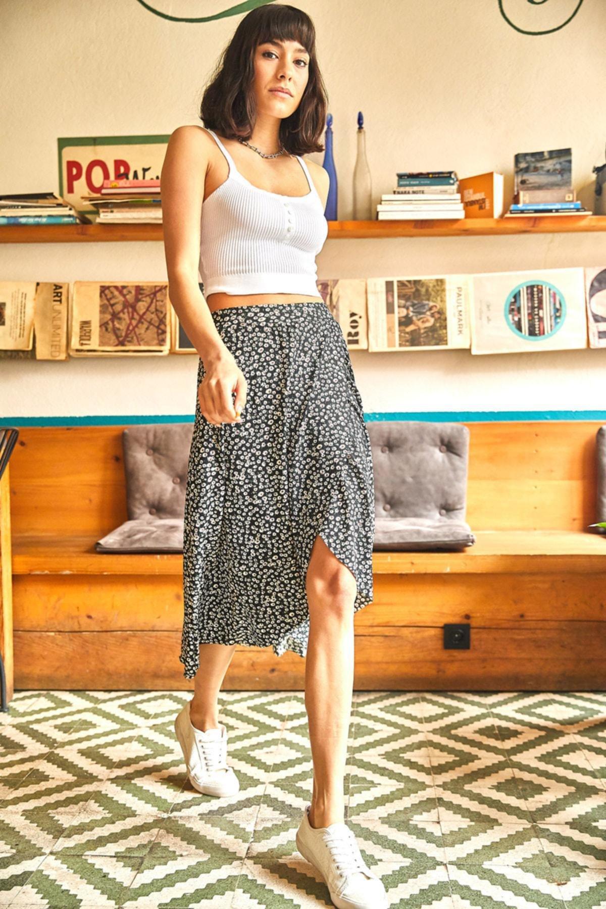 Black Detailed Wrapped Skirt, , large image number 3