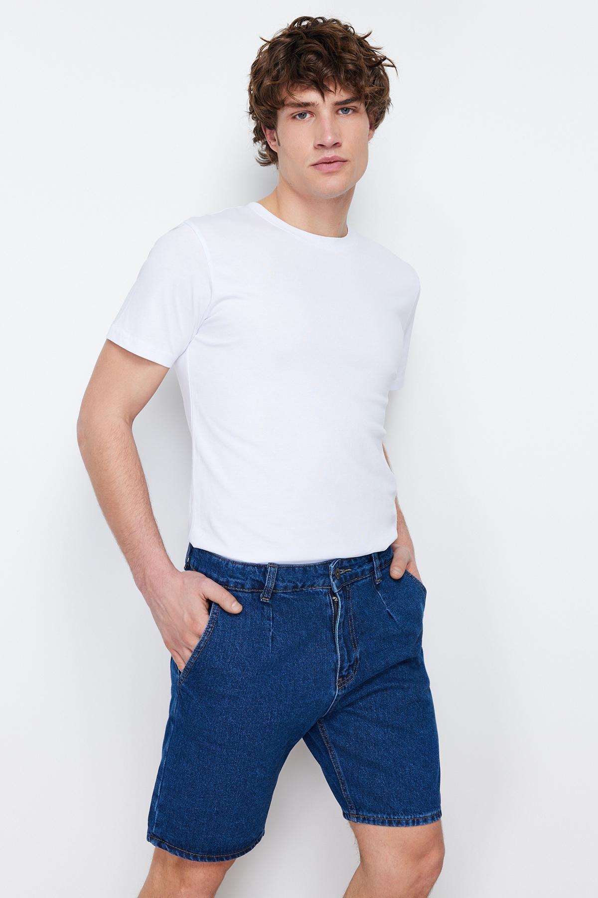 Navy Mid Waist Shorts, , large image number 1