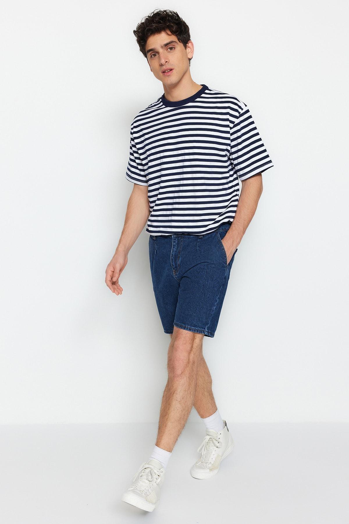 Navy Mid Waist Shorts, , large image number 5