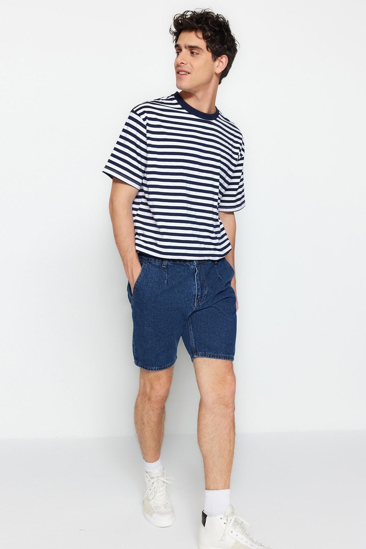 Navy Mid Waist Shorts, , large image number 7