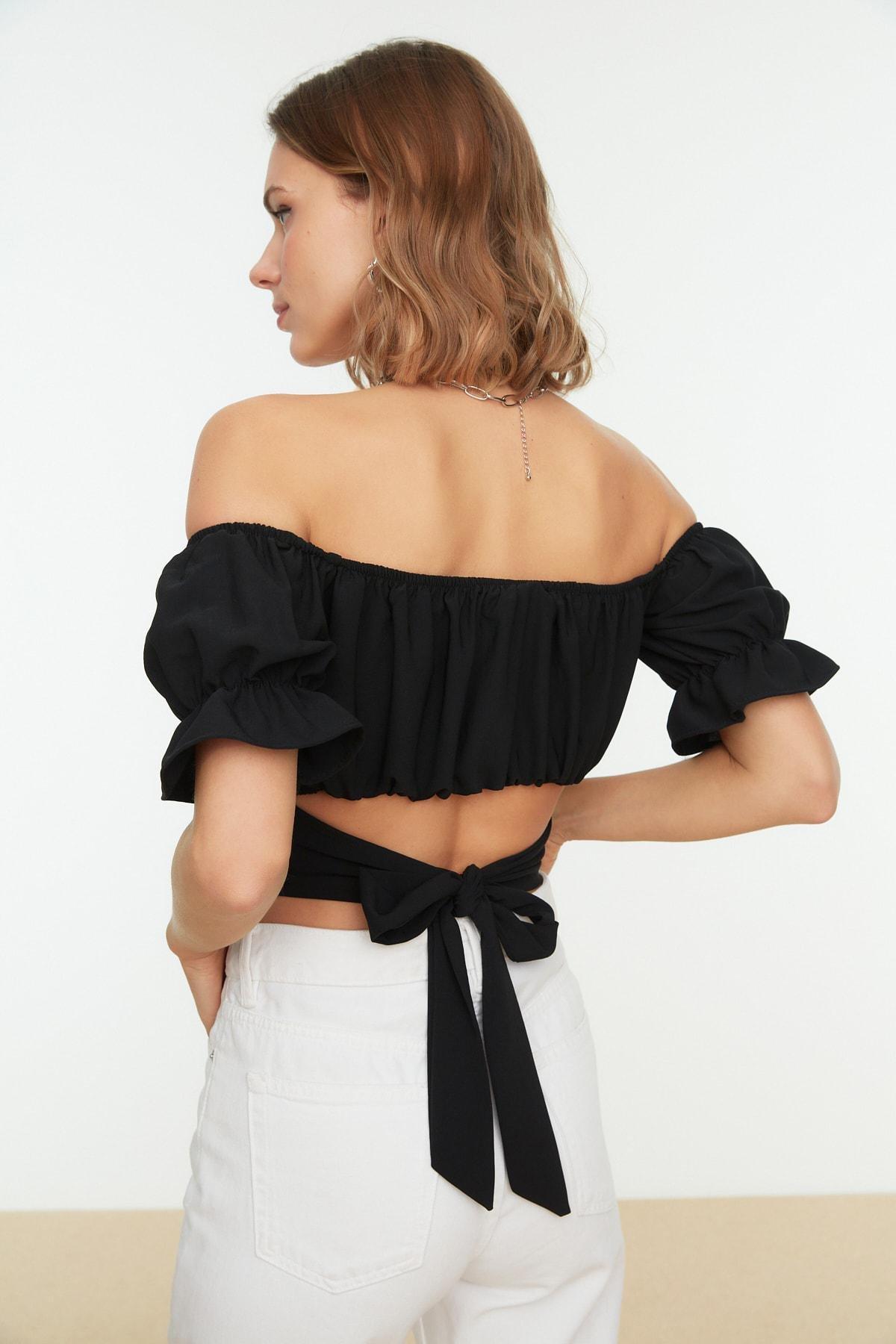 Black Off-Shoulder Fitted Blouse, , large image number 4