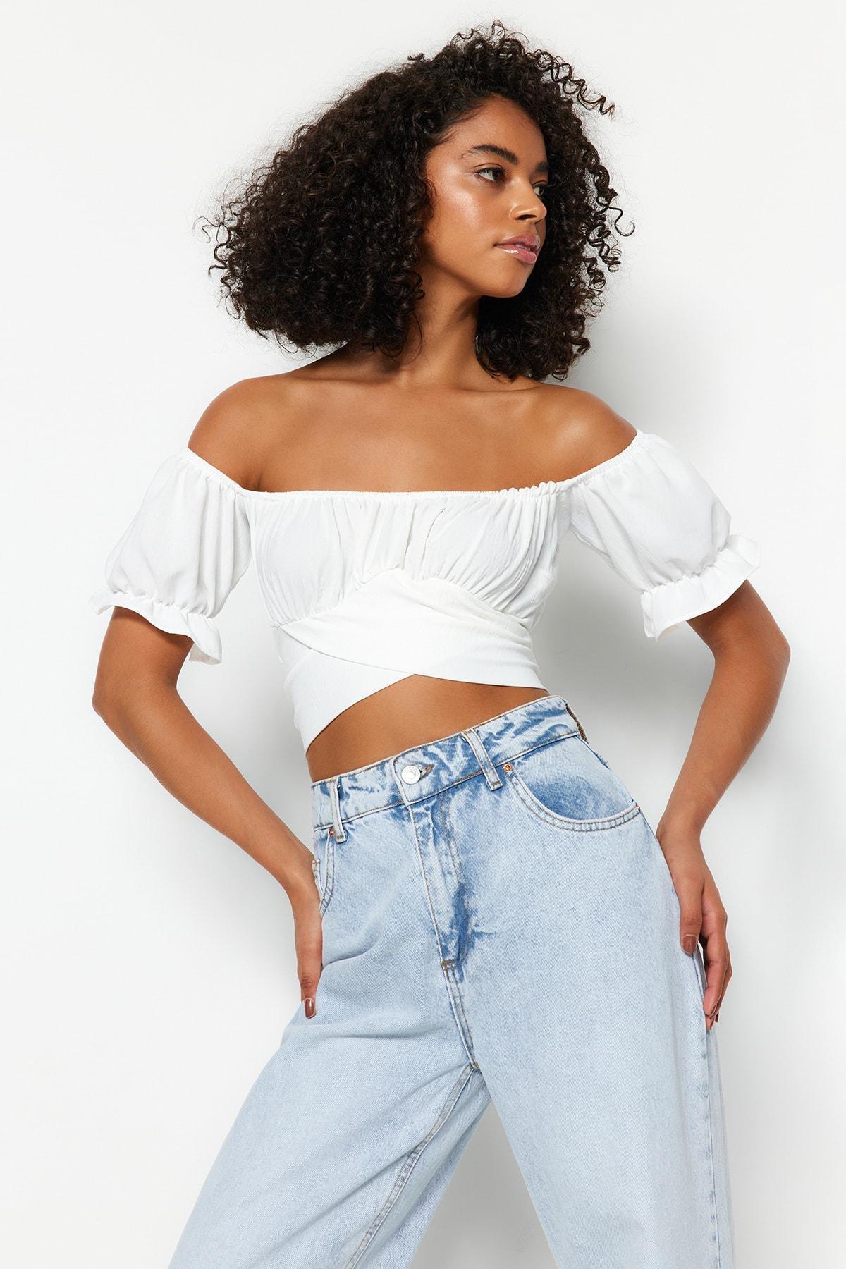 Ecru Off-Shoulder Fitted Blouse, , large image number 1