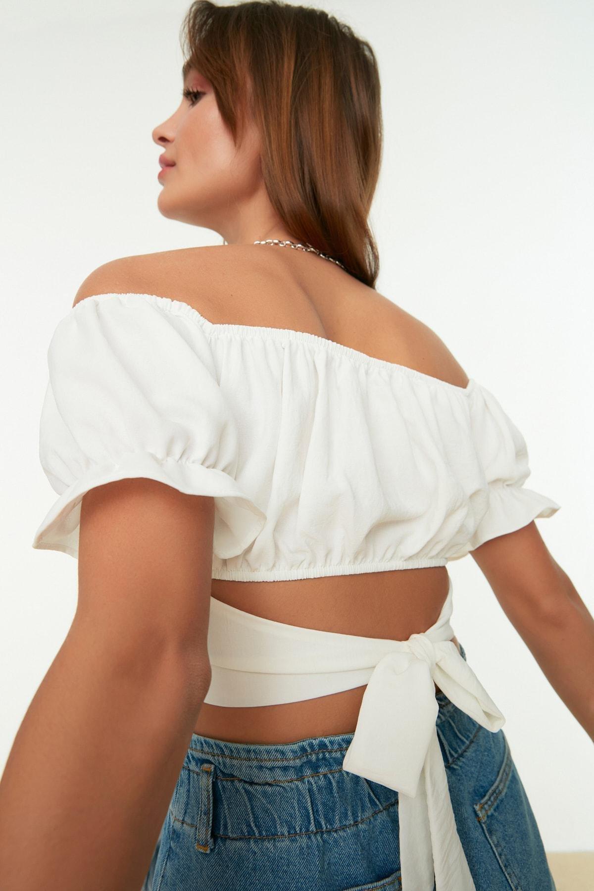 بلوزة بقصة ضيقة مكشوفة الكتفين، كريمي, Ecru, large image number 2