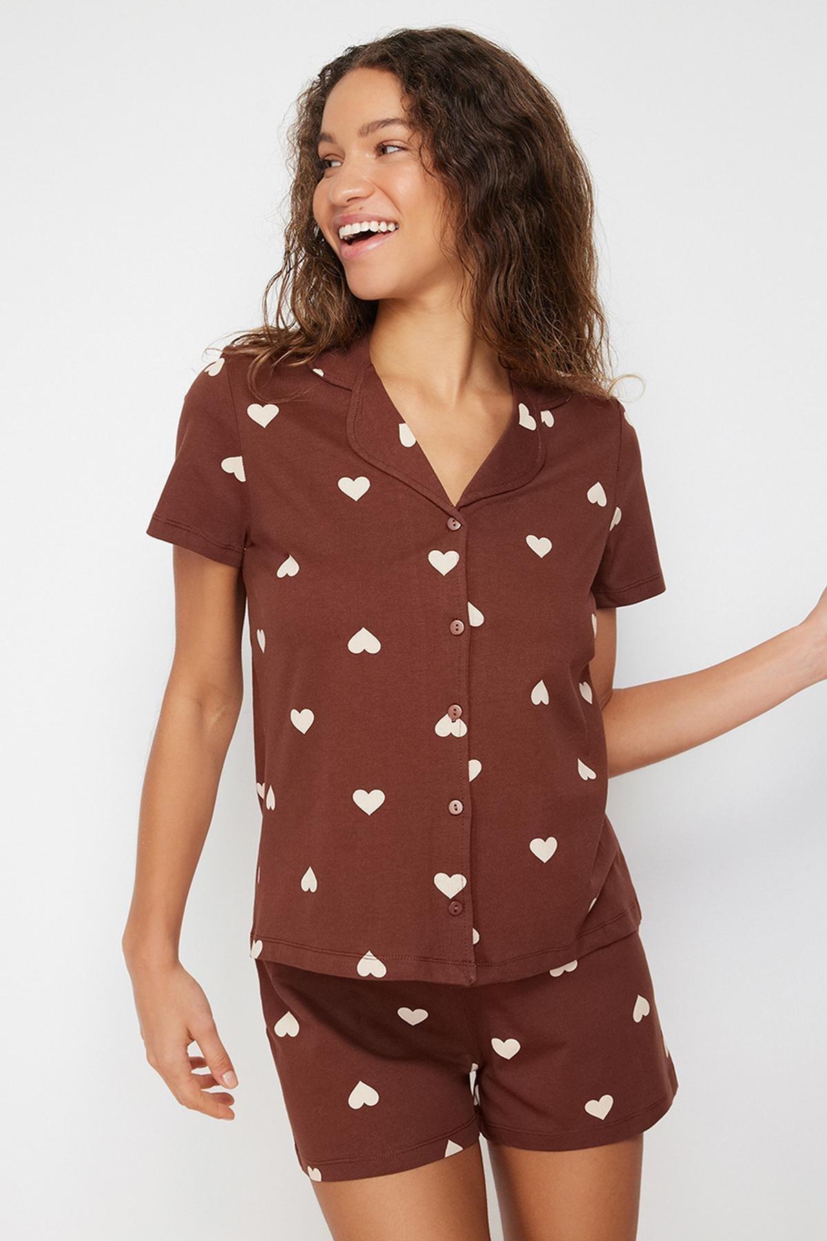 Brown Patterned Knitted Pyjamas Set, , large image number 1
