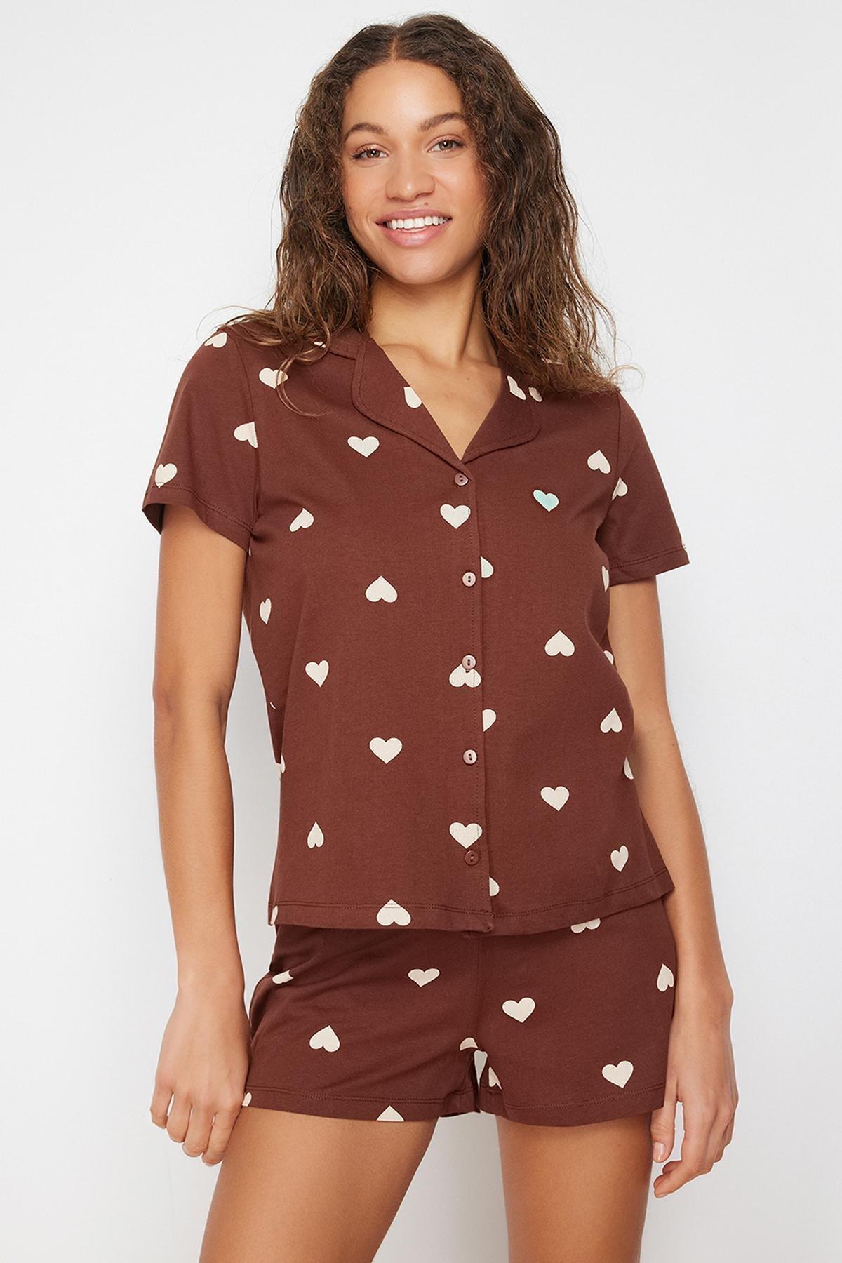 Brown Patterned Knitted Pyjamas Set, , large image number 2