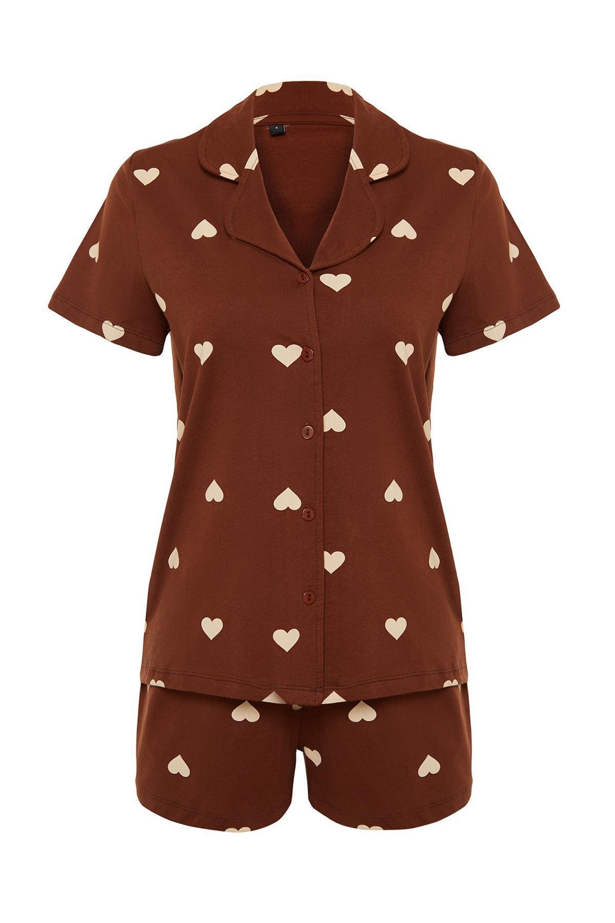 Brown Patterned Knitted Pyjamas Set, , large image number 5