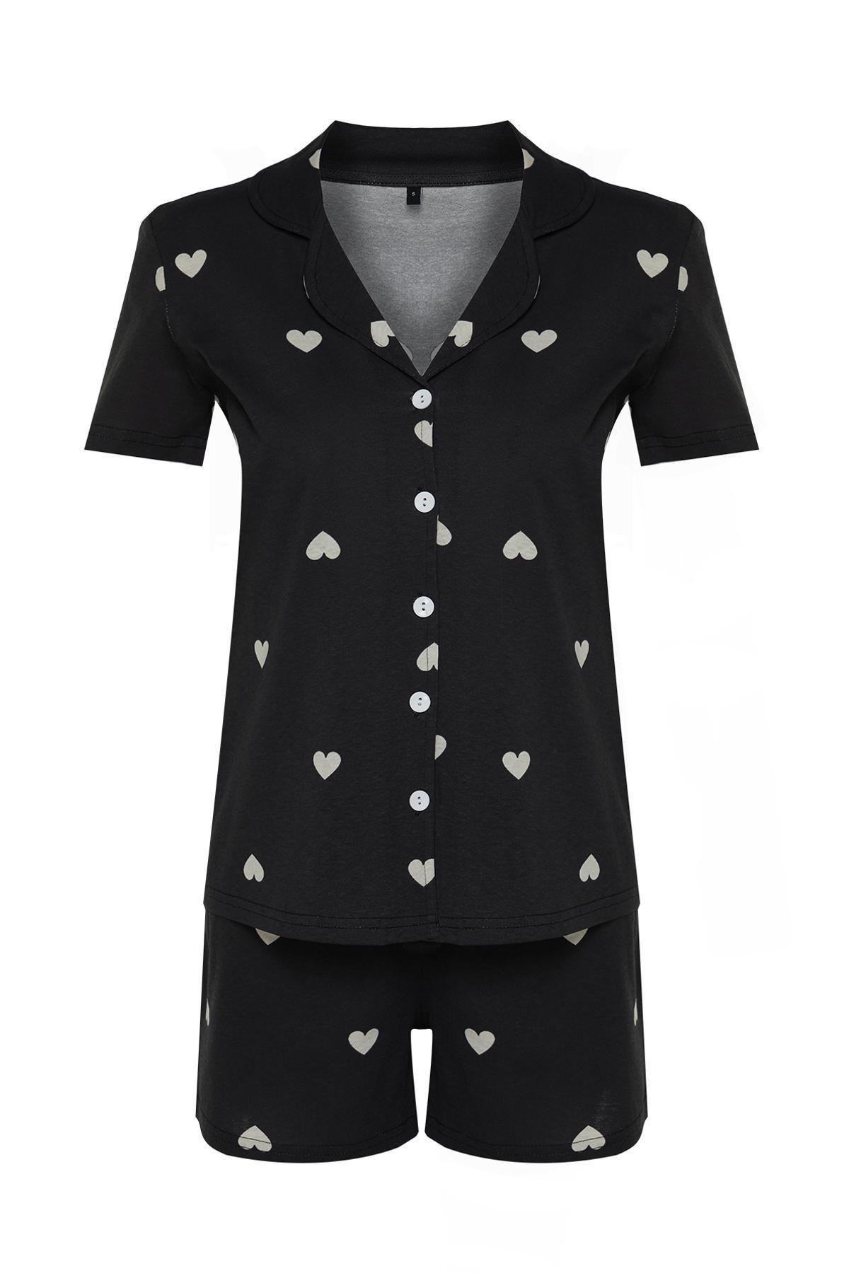 Black Cotton Patterned Knitted Pyjama Set, , large image number 5