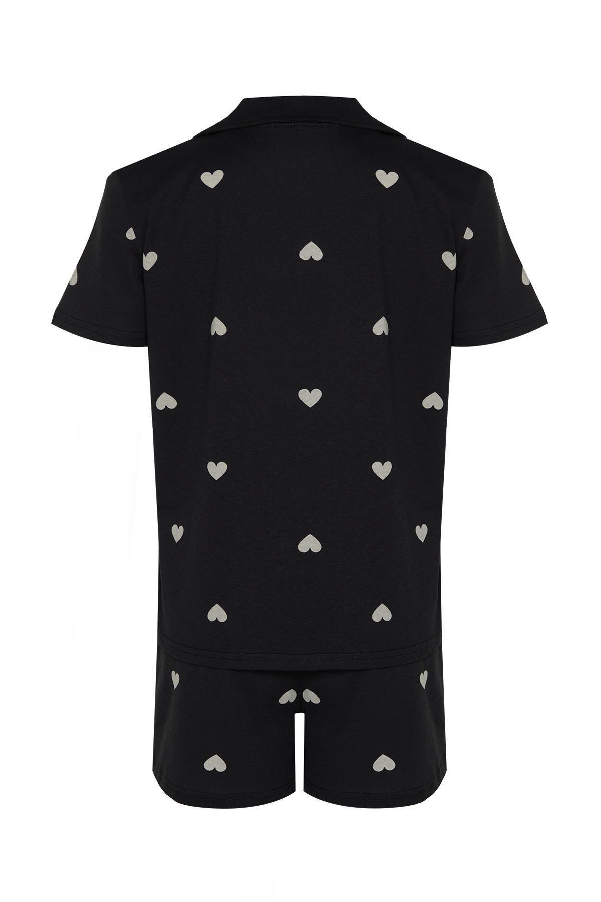 Black Cotton Patterned Knitted Pyjama Set, , large image number 6