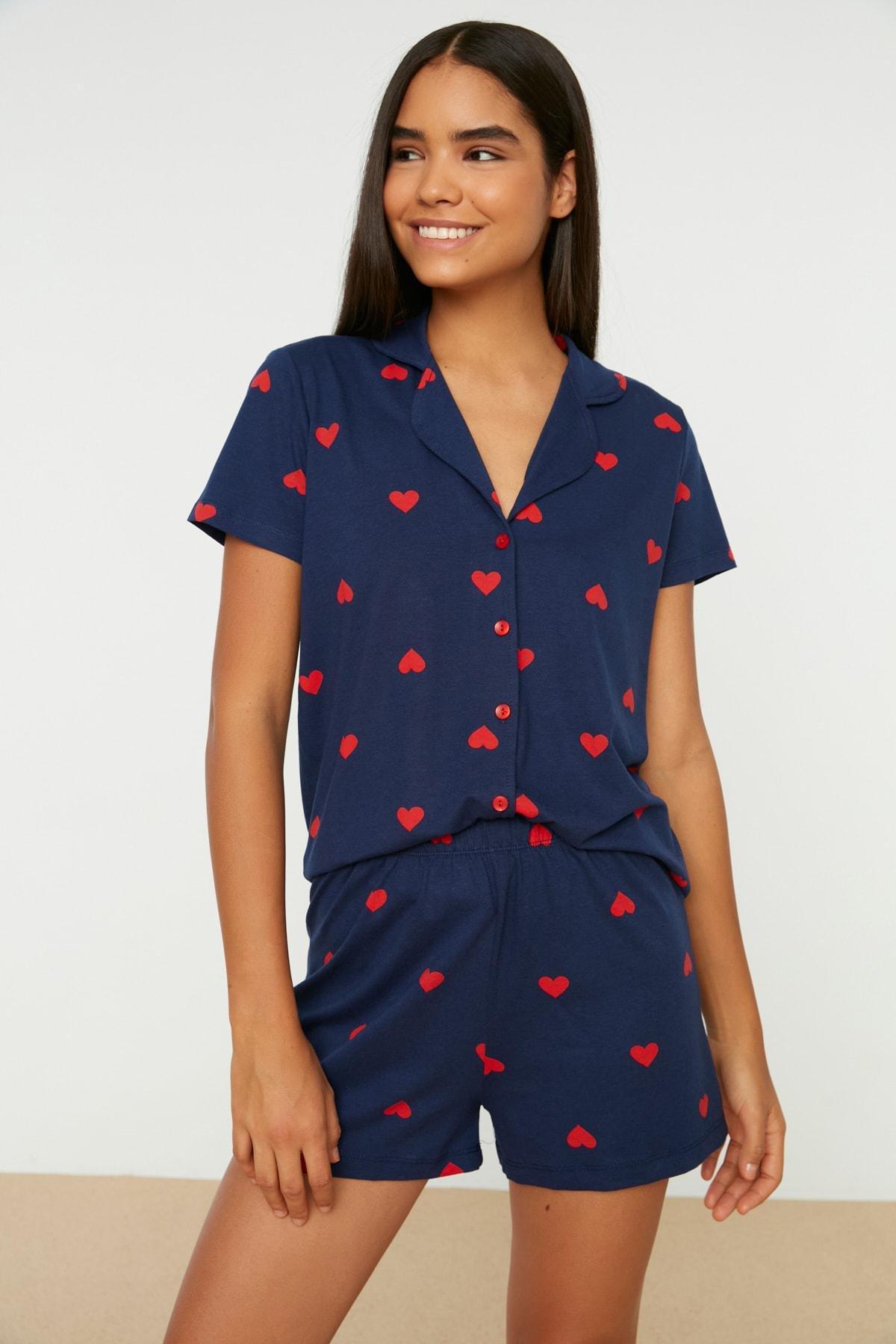 Navy Mid Waist Heart Pajama Set, , large image number 0