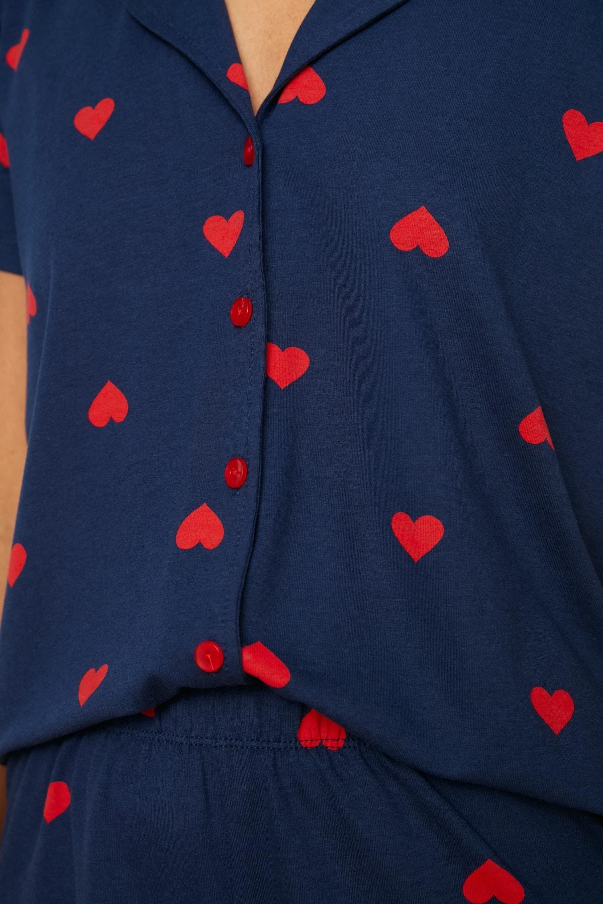 Navy Mid Waist Heart Pajama Set, , large image number 2