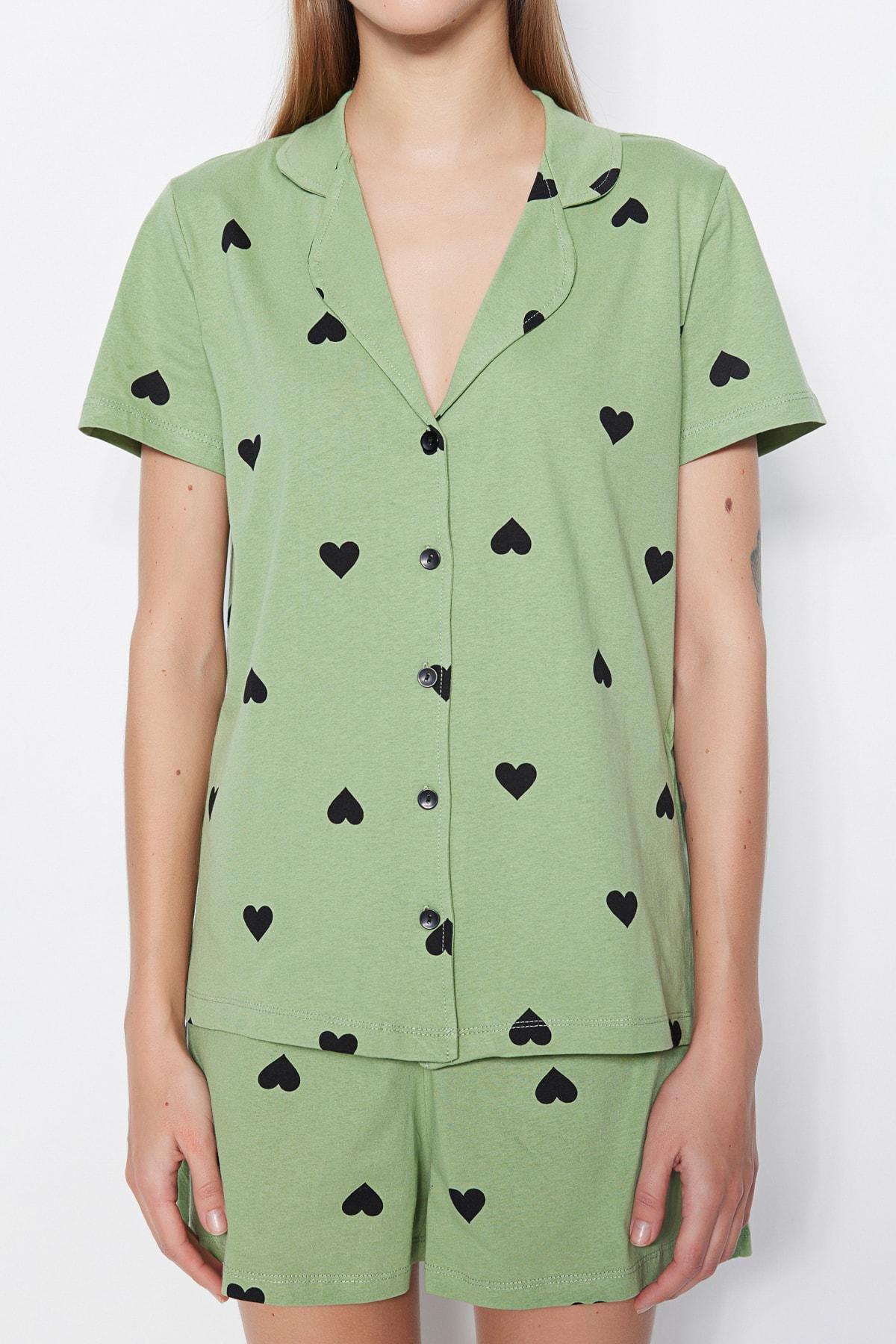 Green Heart Collared Pajama Set, , large image number 3