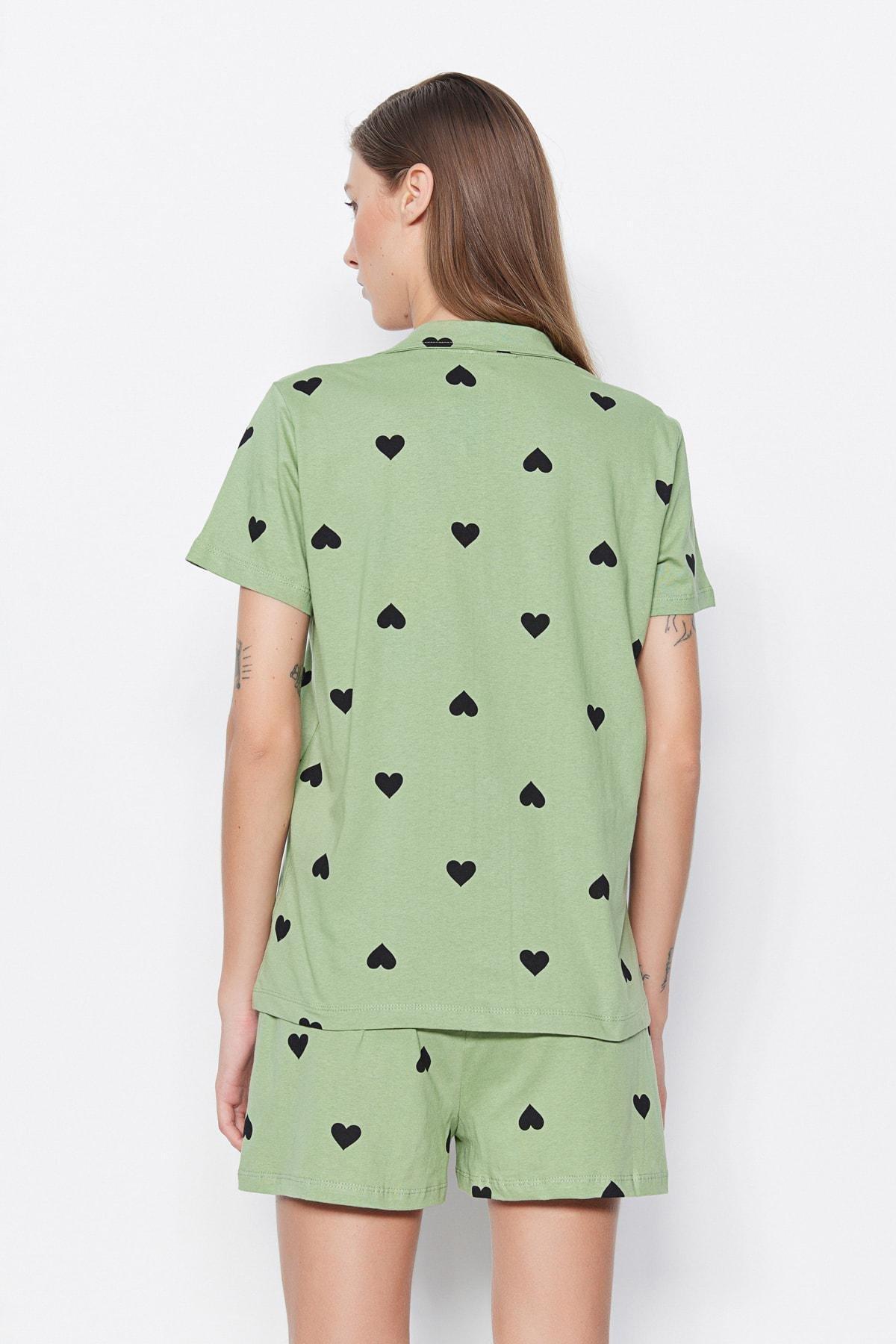 Green Heart Collared Pajama Set, , large image number 4