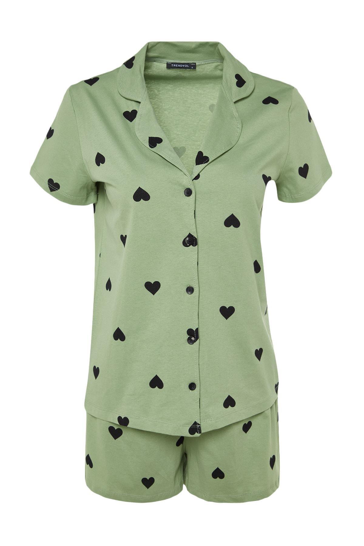 Green Heart Collared Pajama Set, , large image number 5
