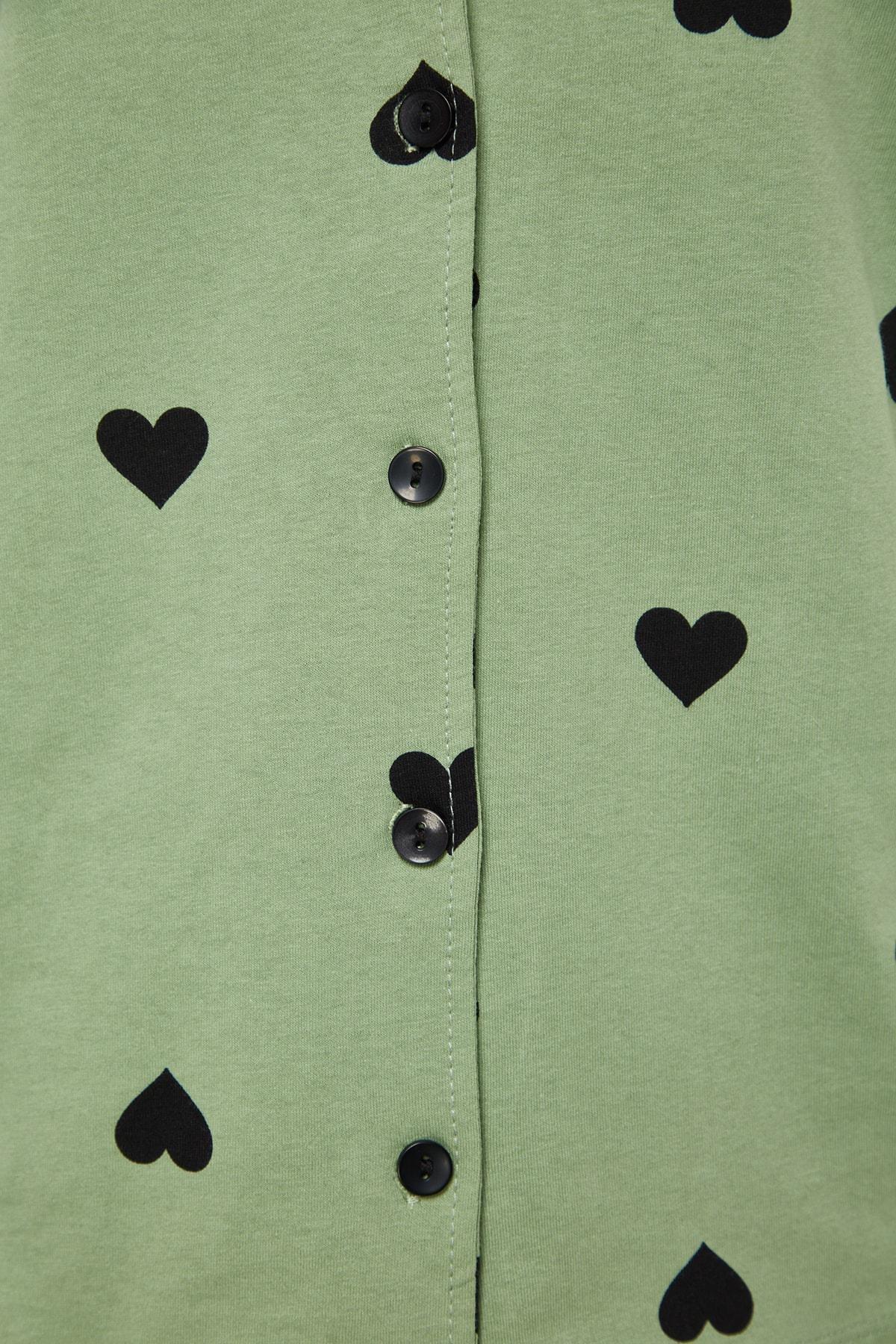 Green Heart Collared Pajama Set, , large image number 6