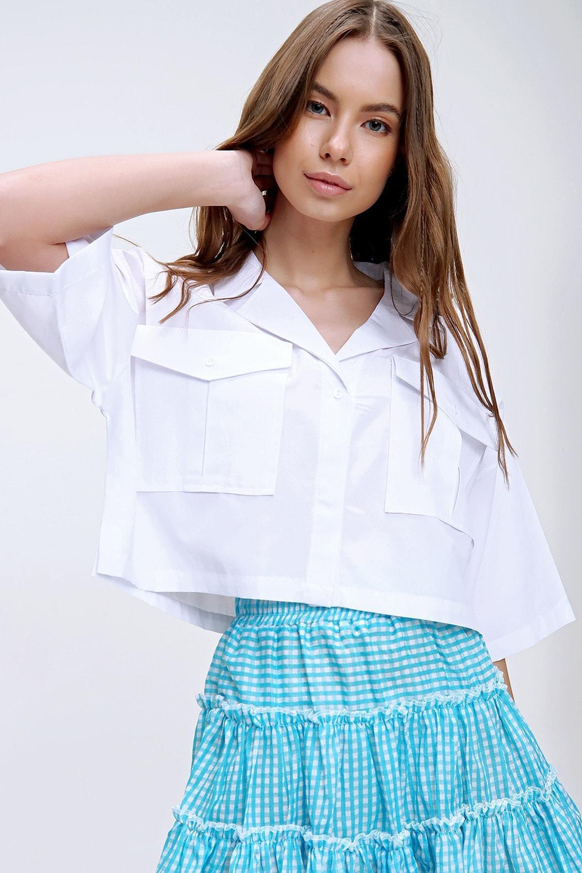 White Cropped Shirt, White, large image number 0