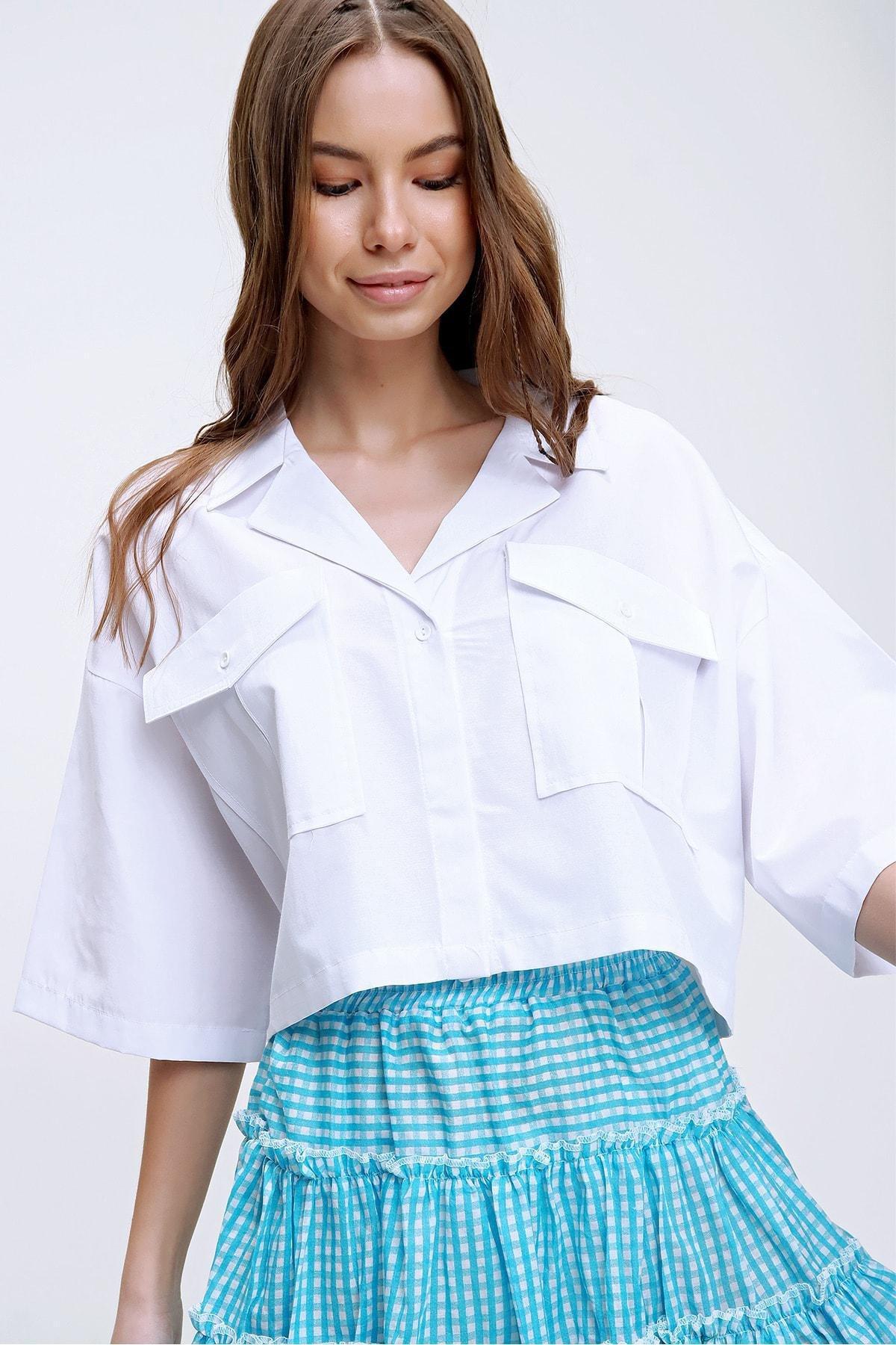White Cropped Shirt, White, large image number 1