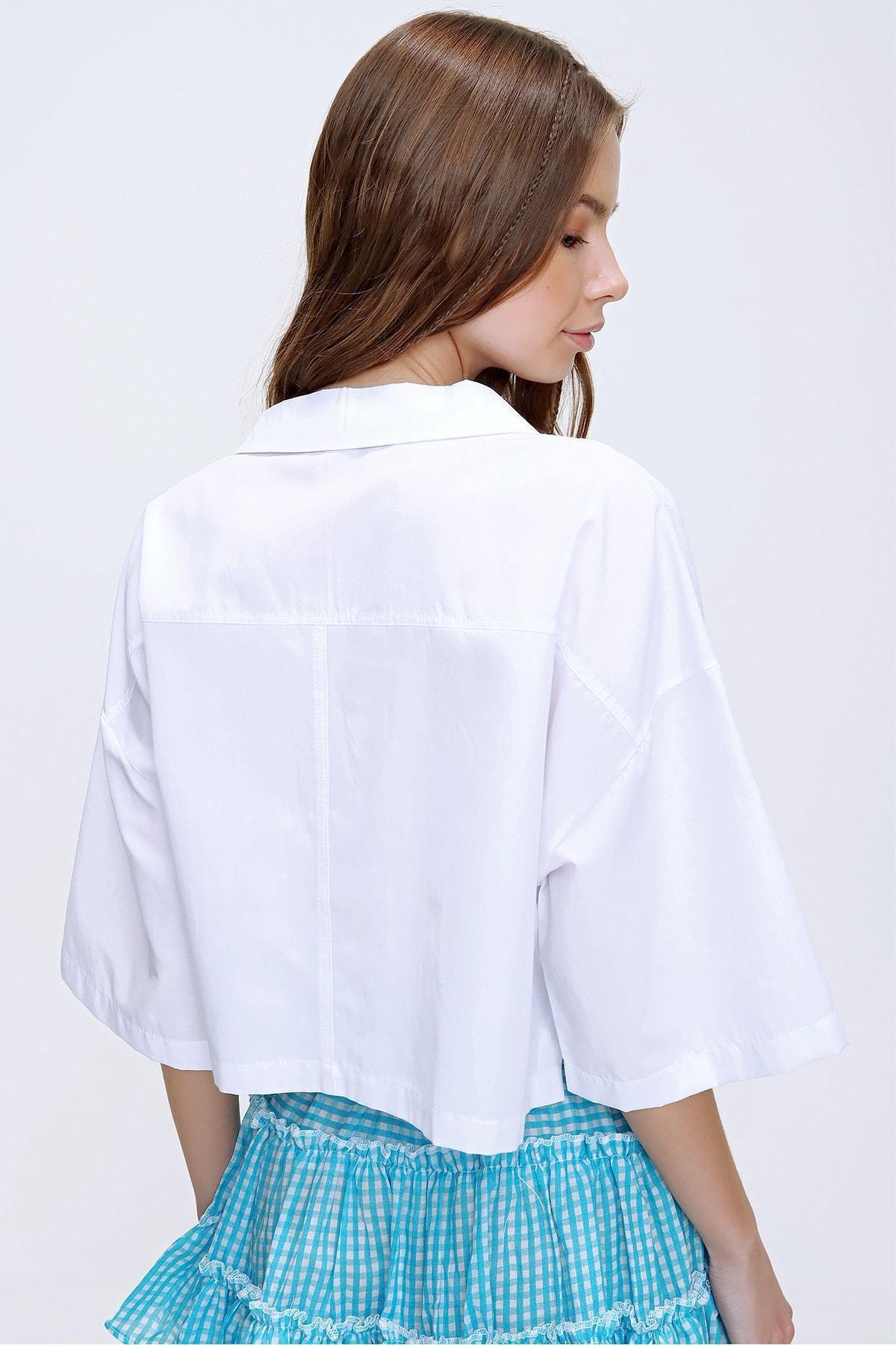 White Cropped Shirt, White, large image number 3